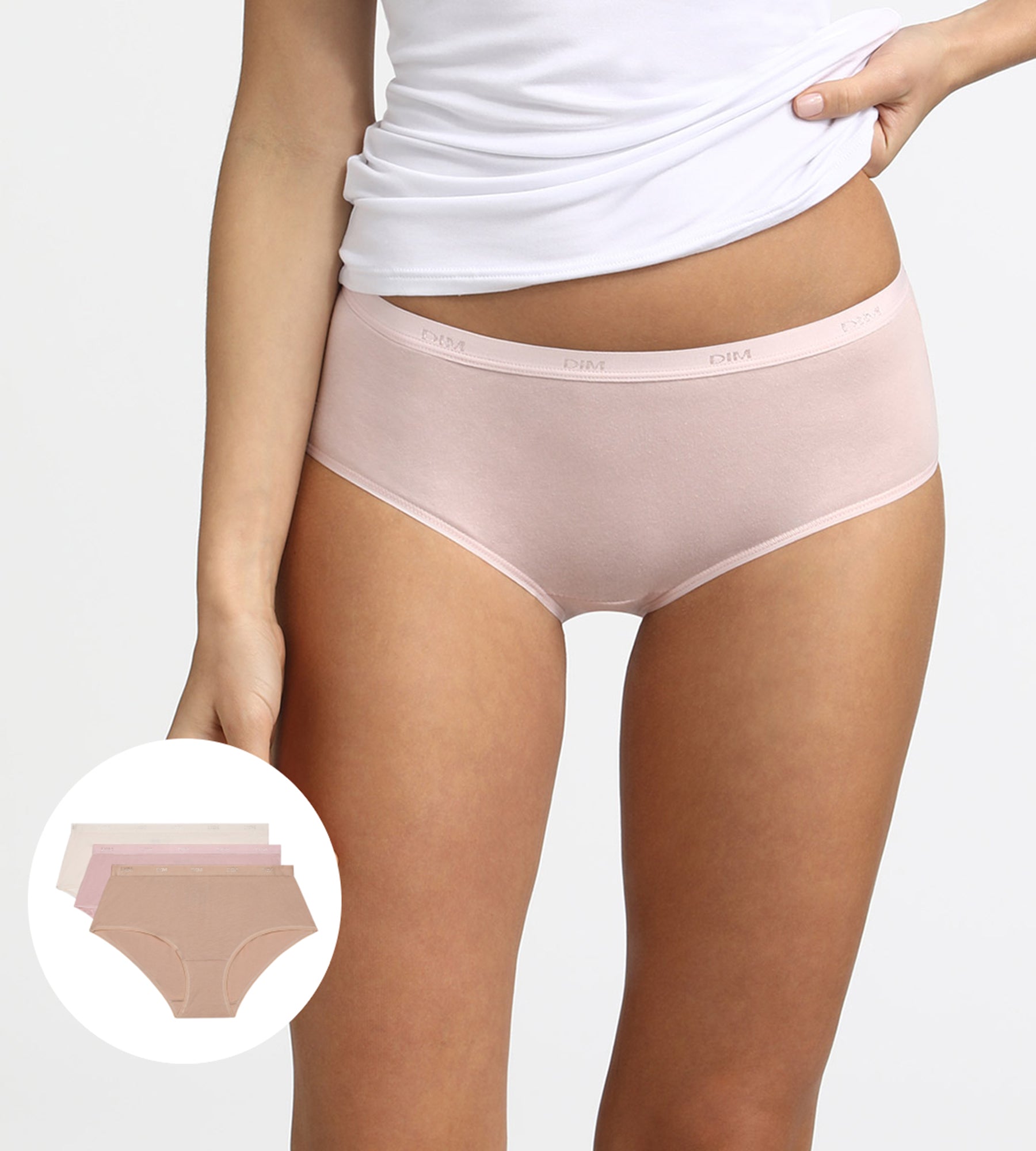 DIM Pacco da 3 Boxer Les Pockets Cotone Pelle/Rosa/Perla