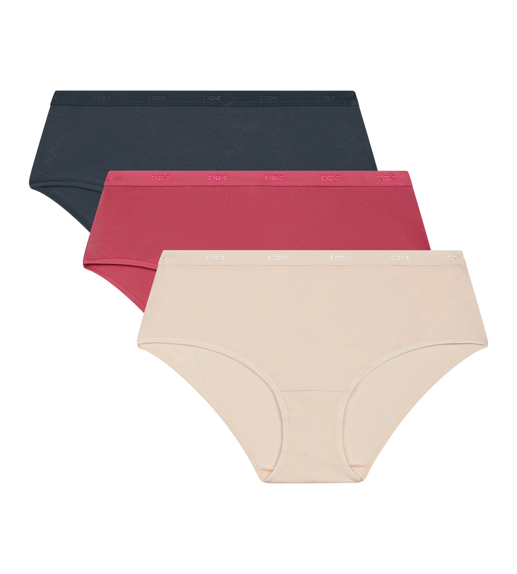 DIM Pacco da 3 Boxer donna Beige Rosa Grigio Cotone Stretch Les Pockets Ecodim