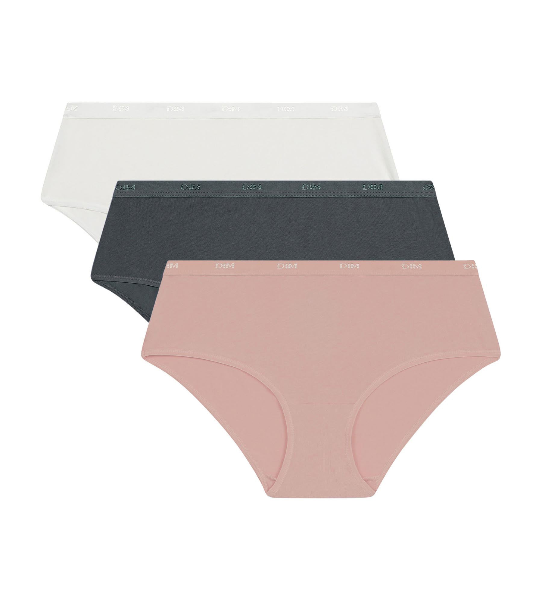 DIM Pacco da 3 Shorty da donna in cotone elasticizzato grigio rosa Les Pockets Ecodim