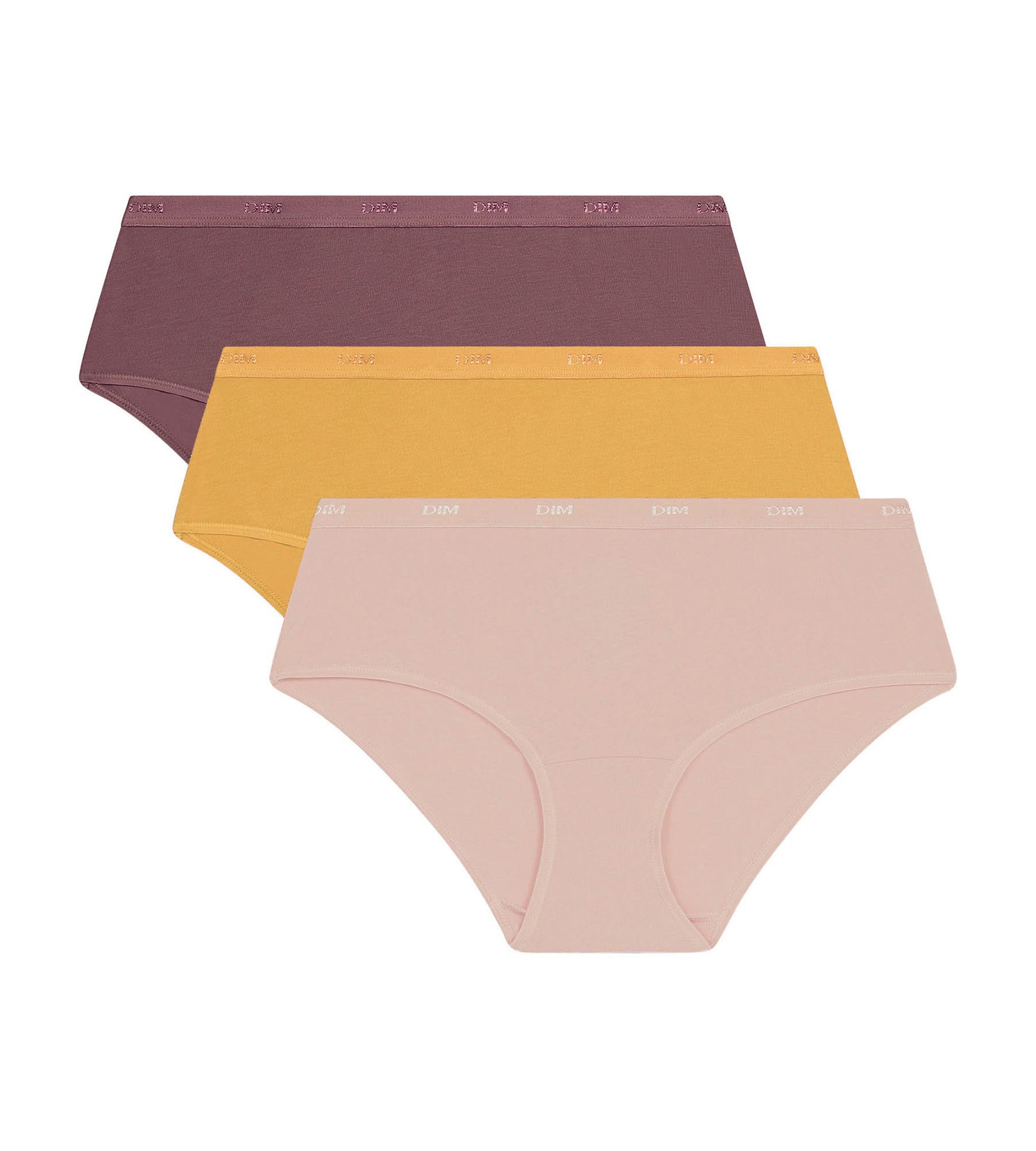 DIM Pacco da 3 boxer donna in cotone elasticizzato giallo marrone Les Pockets Ecodim