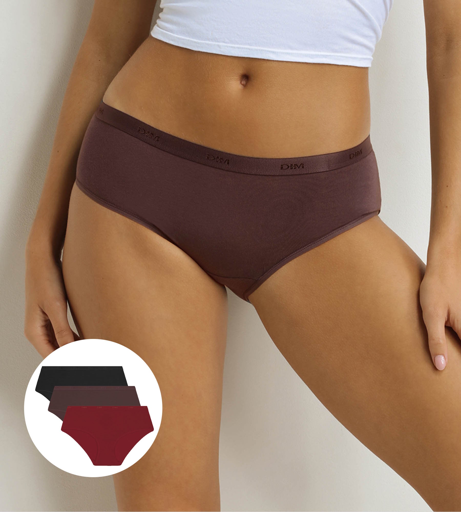 DIM Pacco da 3 boxer Donna Cacao, Rosso, Nero Les Pockets Ecodim