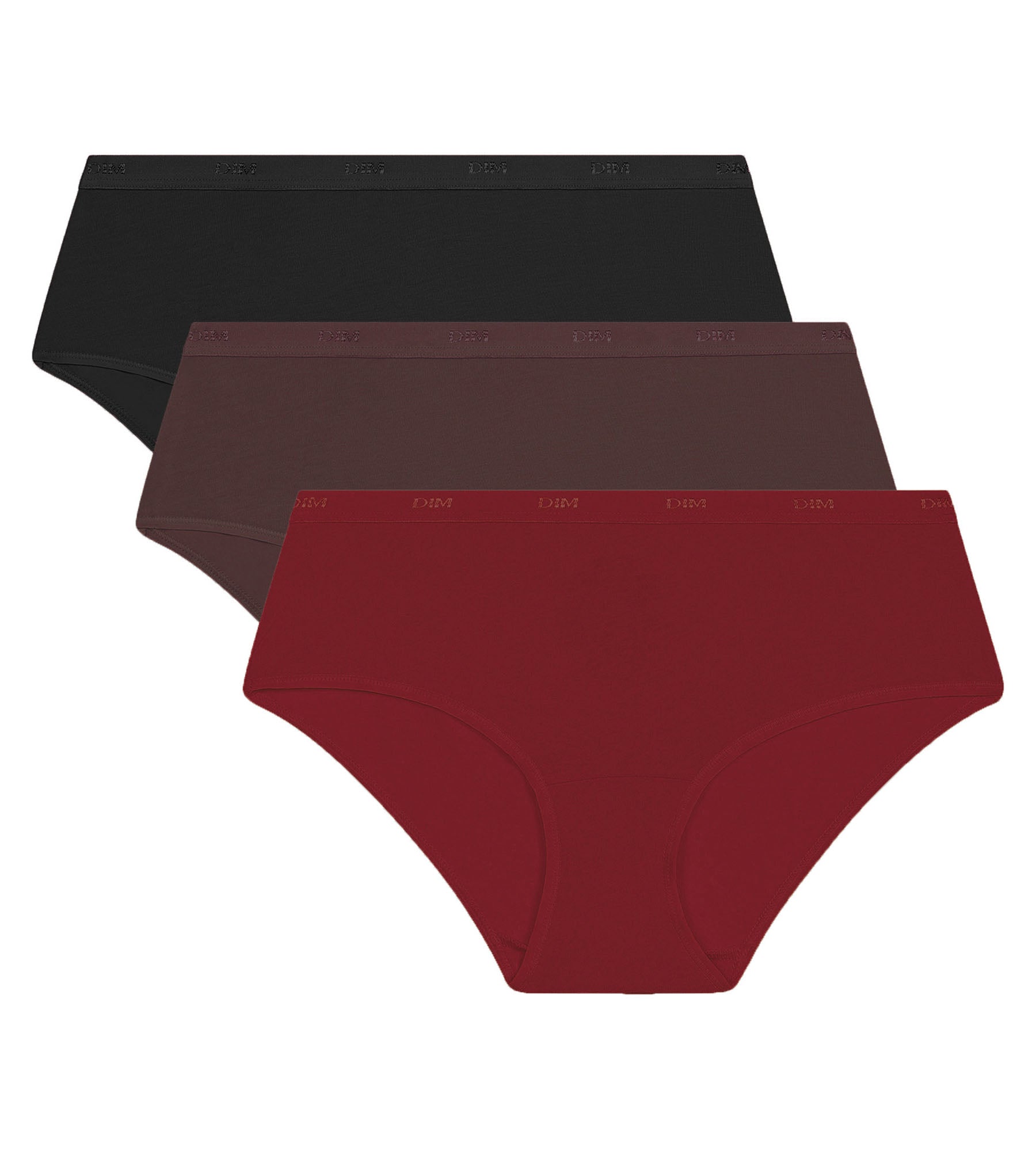 DIM Pacco da 3 boxer Donna Cacao, Rosso, Nero Les Pockets Ecodim