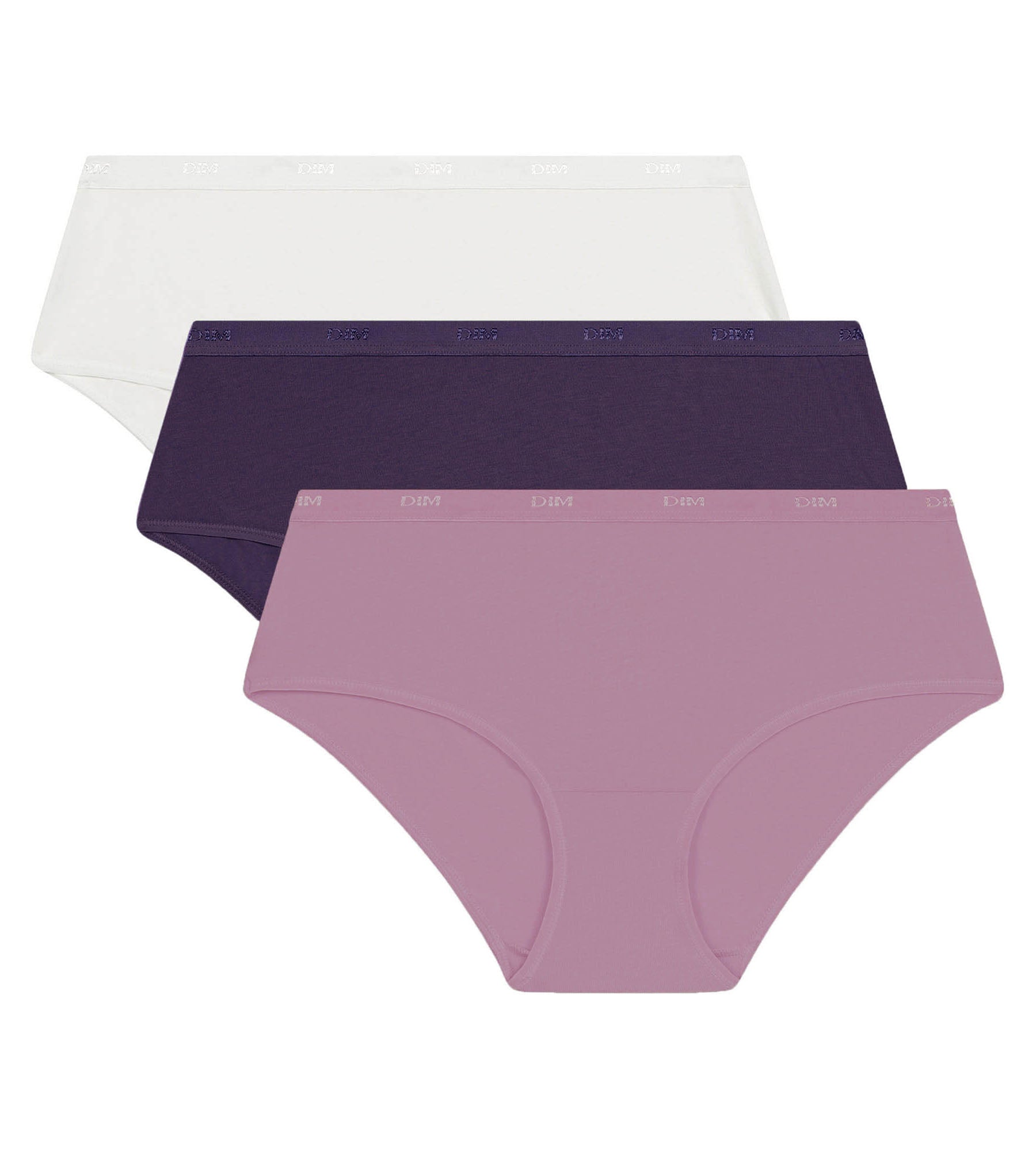DIM Pacco da 3 boxer da donna Viola, Bianco Les Pockets Ecodim