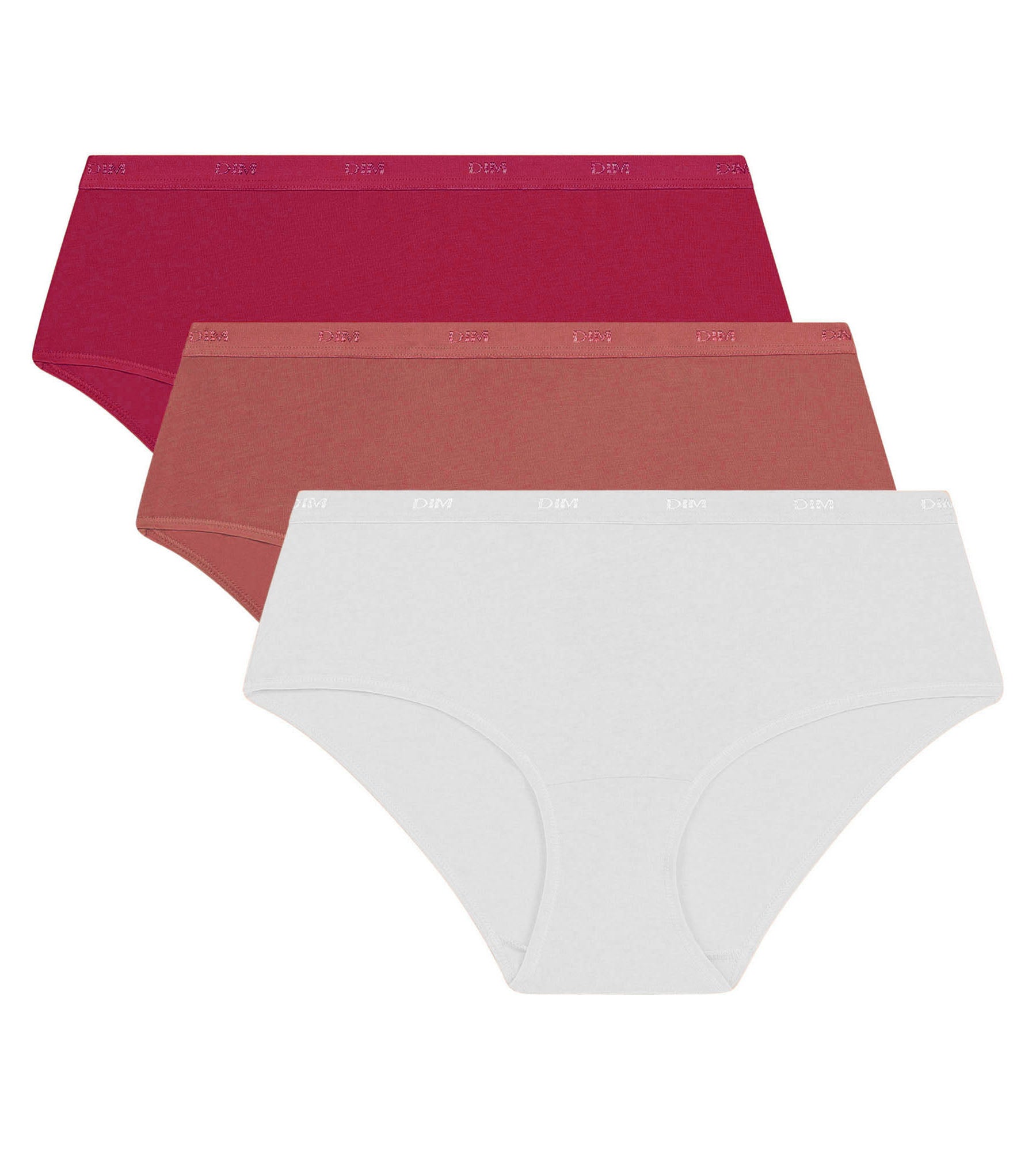 DIM Pacco da 3 boxer Les Pockets Ecodim rossi, rosa e bianchi per Donna