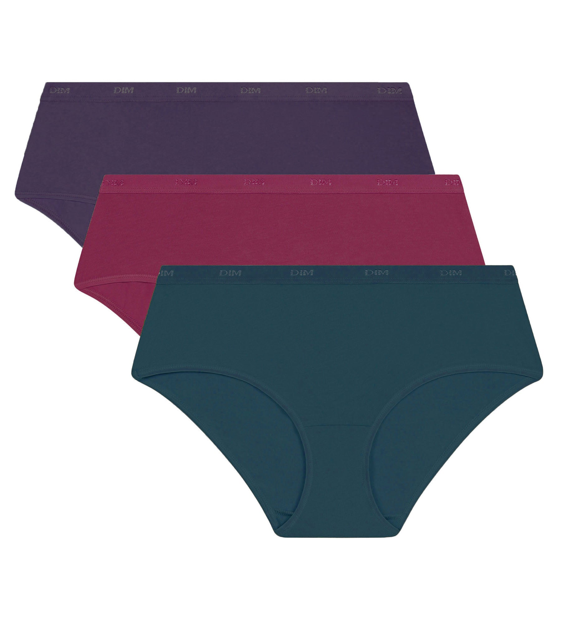 DIM Pacco da 3 boxer Les Pockets Ecodim viola, rossi e verdi per Donna.