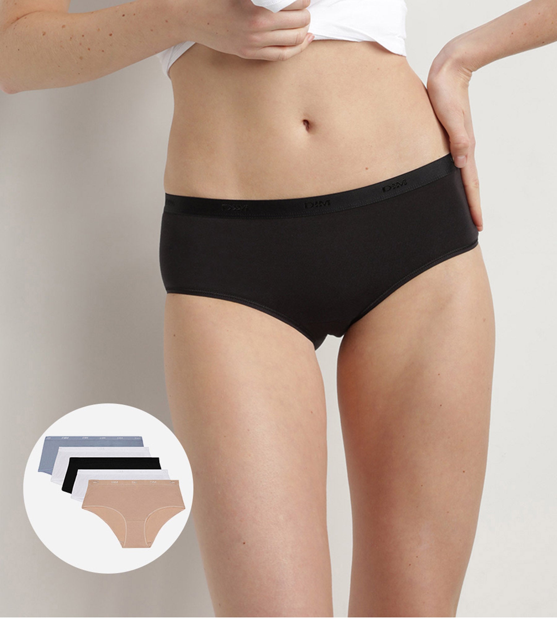 DIM Pacco da 5 boxer donna in cotone elasticizzato Les Pockets Ecodim