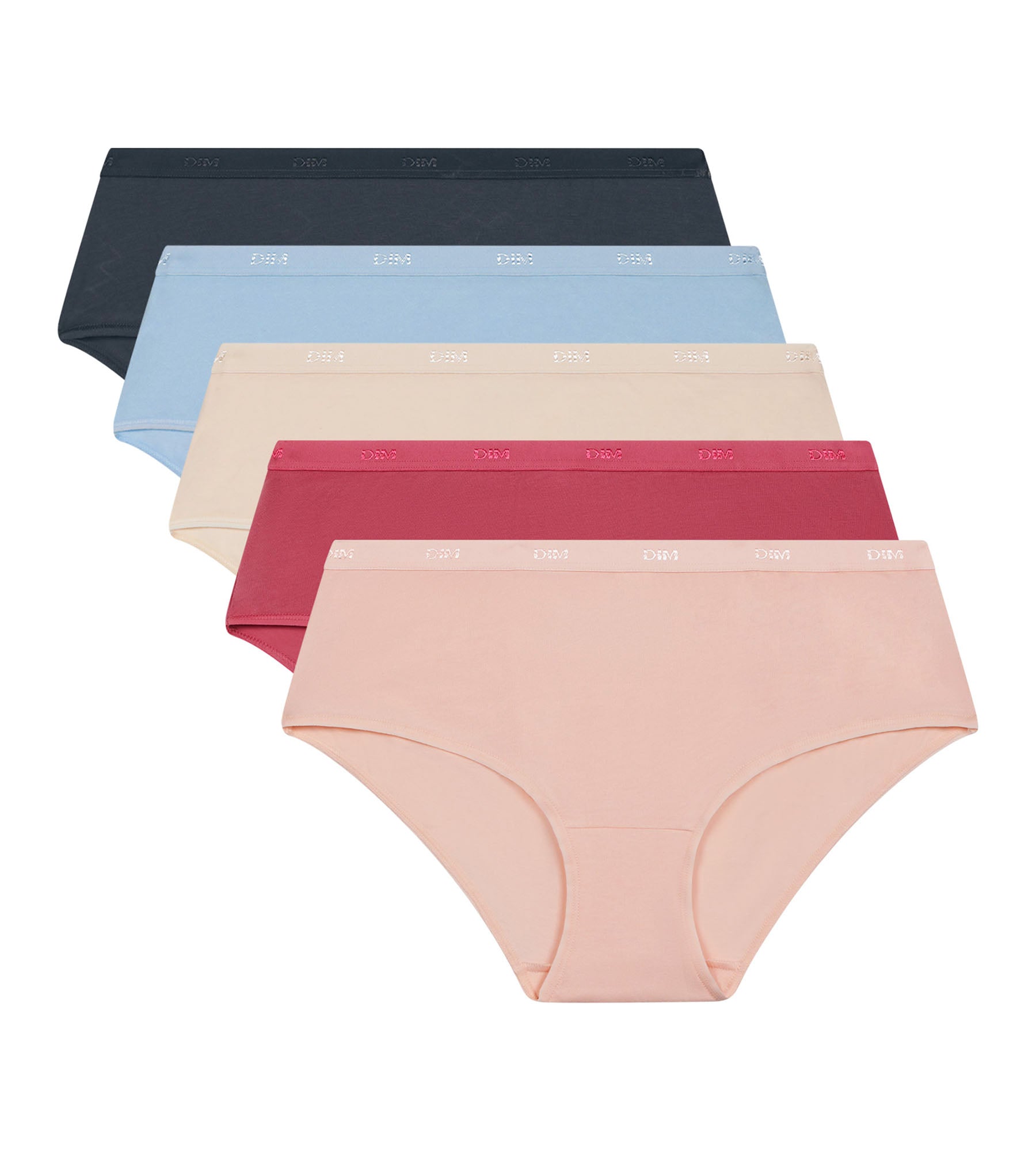 DIM Pacco da 5 Boxer donna in cotone elasticizzato Blu Beige Rosa Les Pockets Ecodim