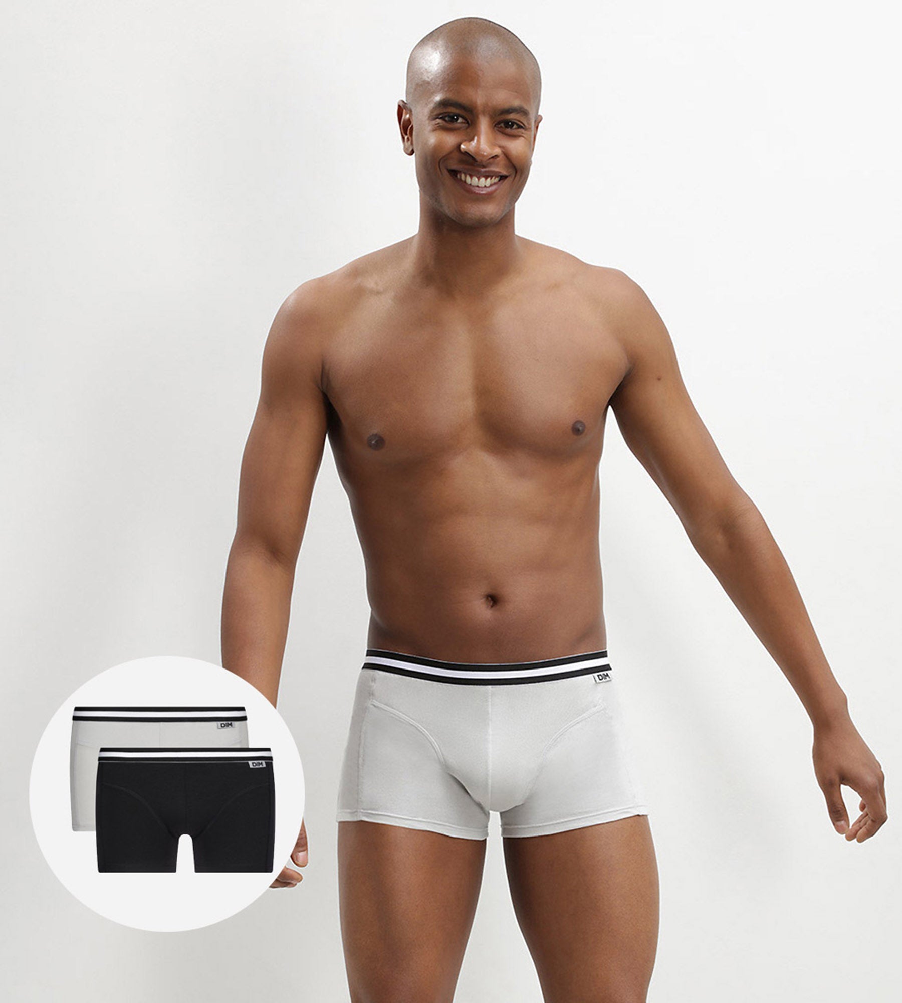 DIM Pacco da 2 boxer in cotone elasticizzato EcoDIM nero e grigio
