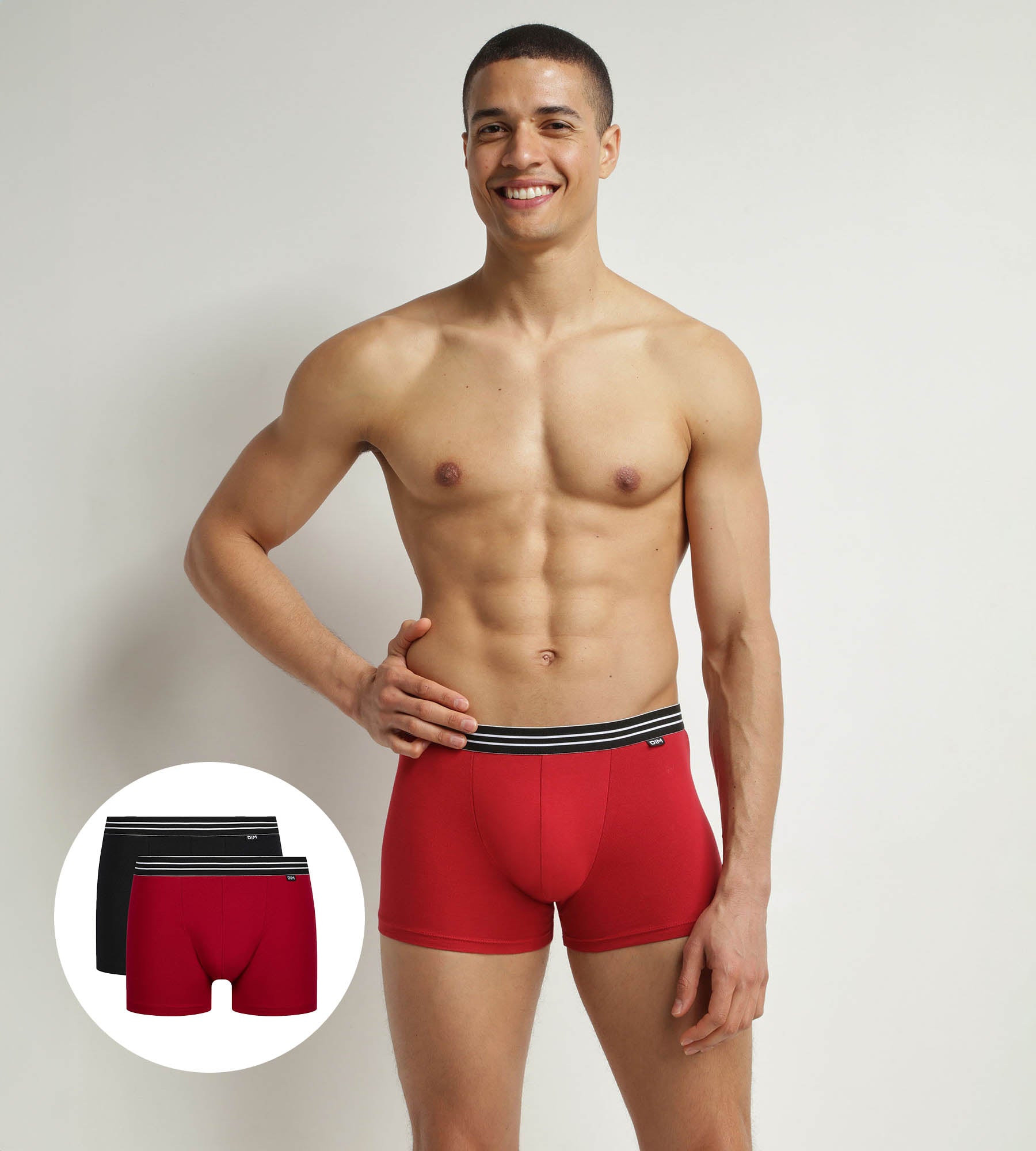 DIM Pacco da 2 boxer da uomo in cotone elasticizzato rosso carminio nero EcoDim