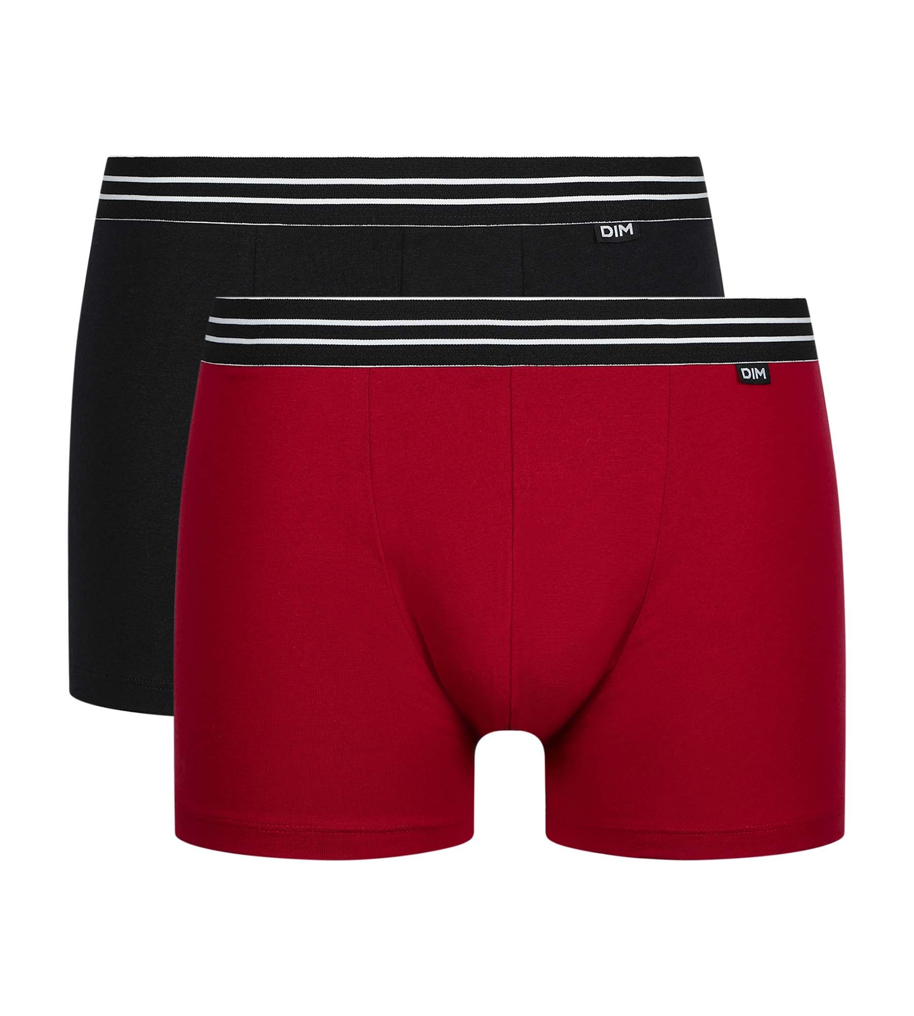 DIM Pacco da 2 boxer da uomo in cotone elasticizzato rosso carminio nero EcoDim