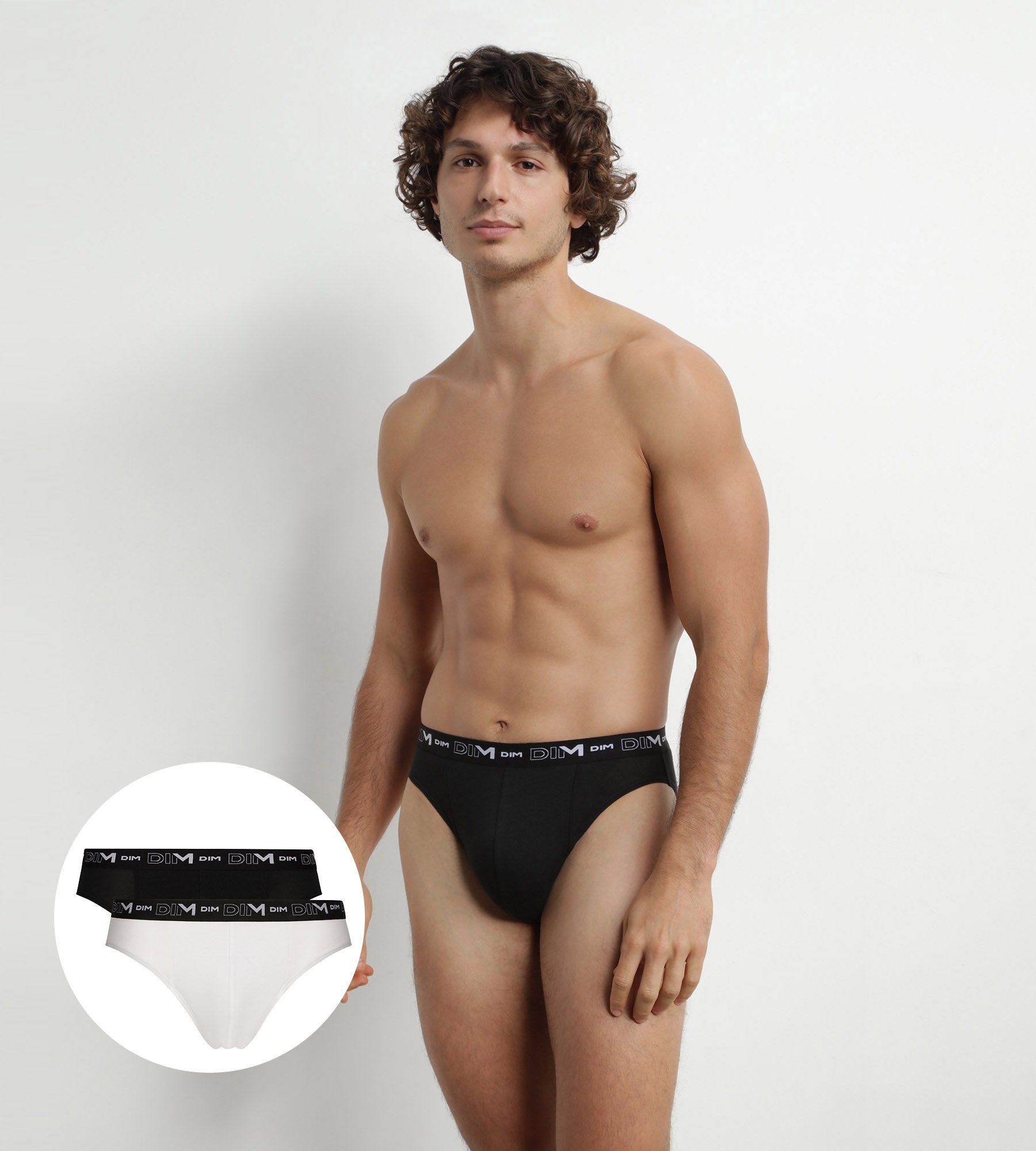 DIM Pacco da 2 slip Uomo Nero Bianco Contrasto Vita Dim Cotone Stretch