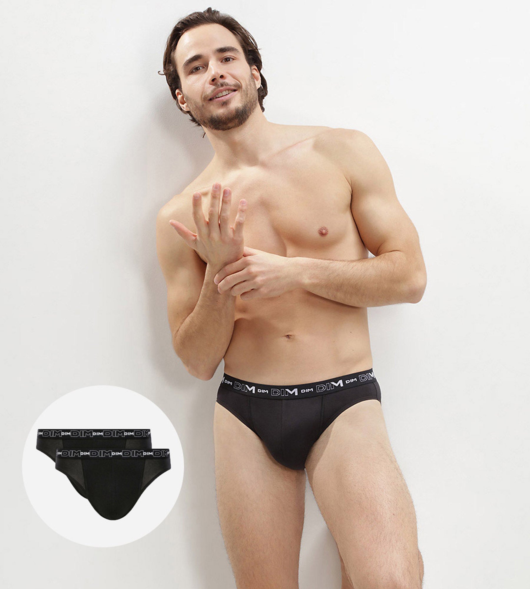 DIM Pacco da 2 paia da uomo in cotone nero elasticizzato