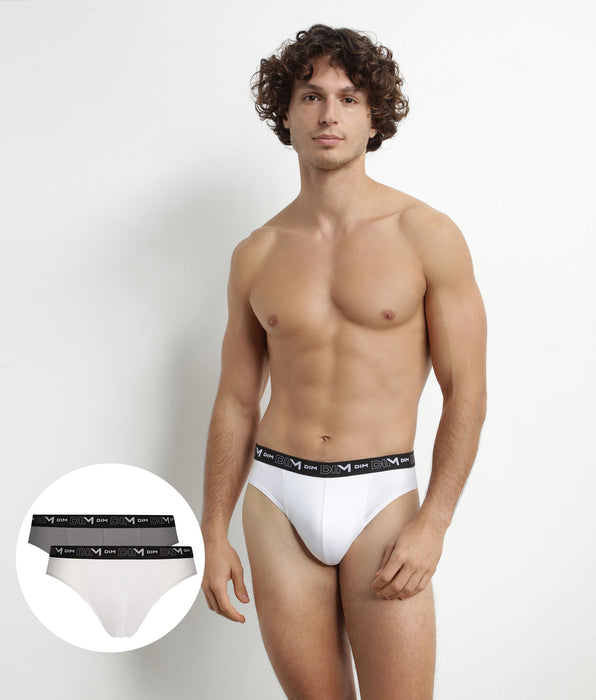 DIM Pacco da 2 Slip Uomo Bianco Grigio Contrasto Vita Dim Cotone Stretch