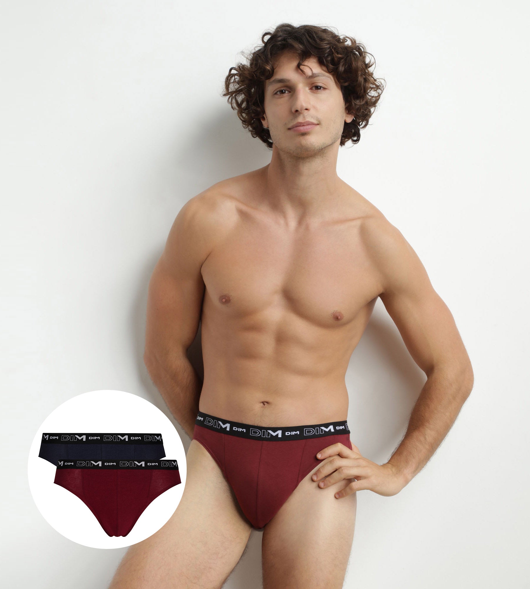 DIM Pacco da 2 Slip Uomo Blu Rosso Vita Contrastata Dim Coton Stretch