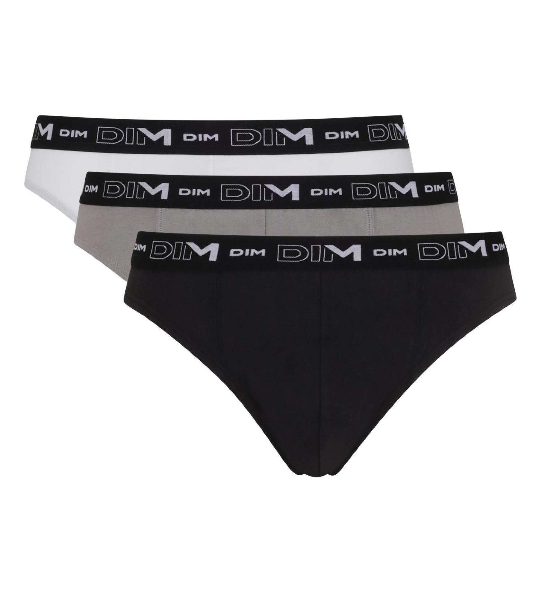 DIM Pacco da 3 paia in cotone elasticizzato nero, grigio e bianco per uomo