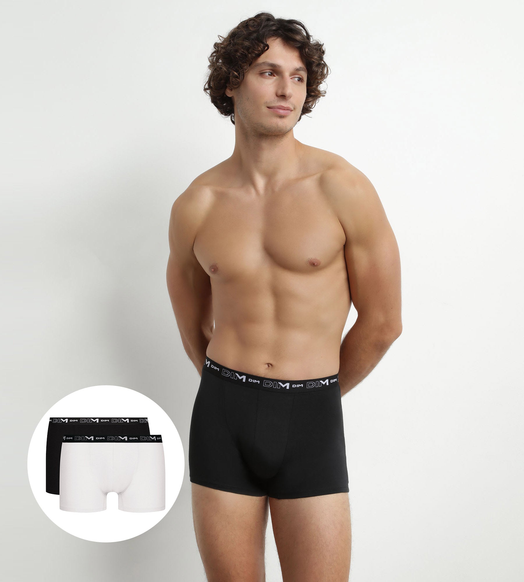 DIM Pacco da 2 Boxer Uomo Nero Bianco Vita Contrastata Dim Coton Stretch