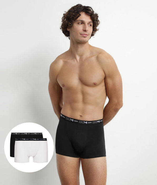 DIM Pacco da 2 Boxer Uomo Nero Bianco Vita Contrastata Dim Coton Stretch