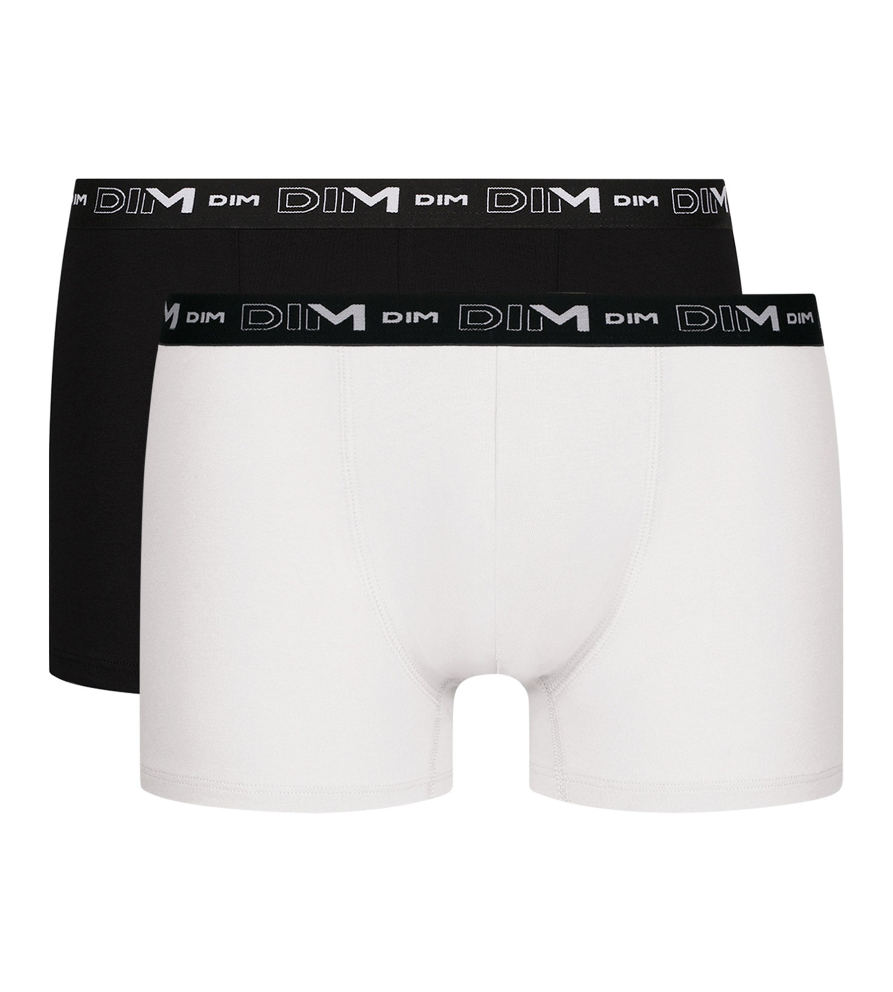 DIM Pacco da 2 Boxer Uomo Nero Bianco Vita Contrastata Dim Coton Stretch