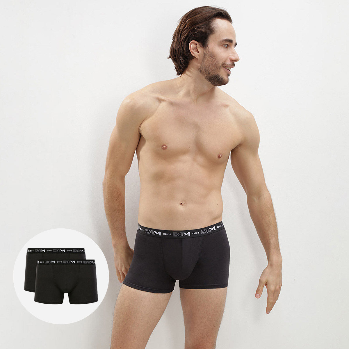 DIM Pacco da 2 boxer da uomo in cotone elasticizzato nero