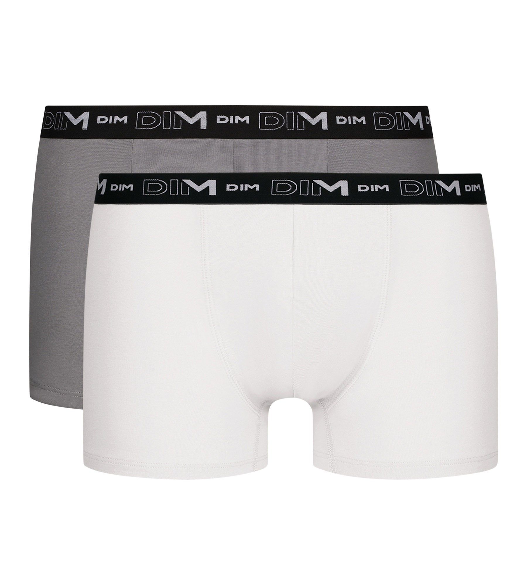 DIM Pacco da 2 Boxer Uomo Grigio Bianco Vita a contrasto Dim Coton Stretch