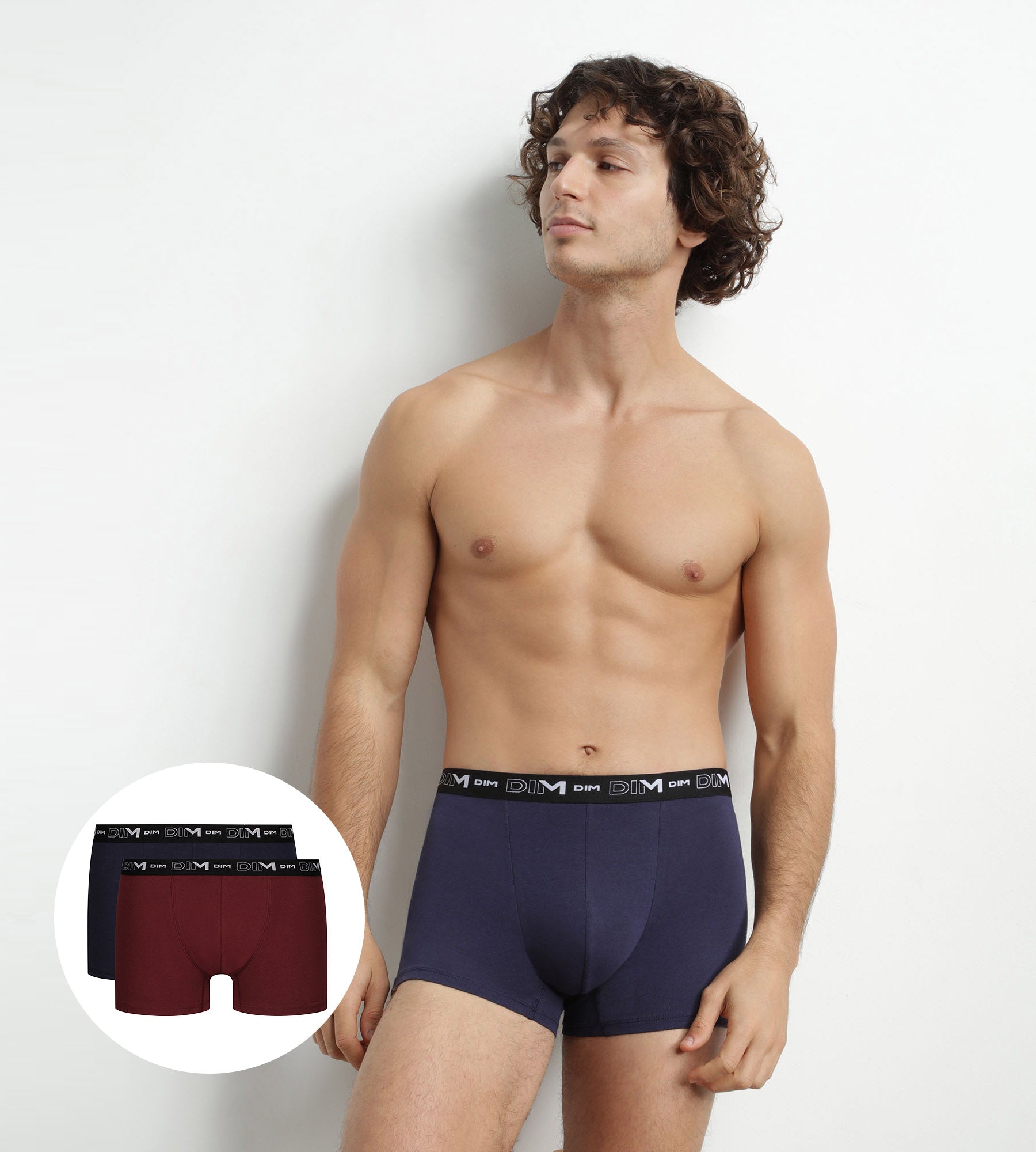 DIM Multipack di 2 boxer Uomo Rosso Blu con cintura a contrasto Dim Coton Stretch