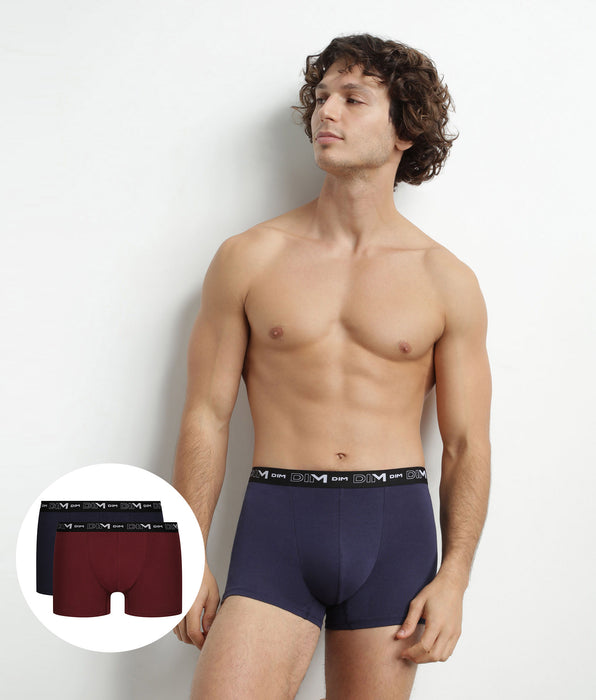 DIM Multipack di 2 boxer Uomo Rosso Blu con cintura a contrasto Dim Coton Stretch