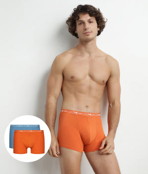 Pack of 2 Blue Orange Men's Graphic Waistband Boxers Dim Cotton Stretch