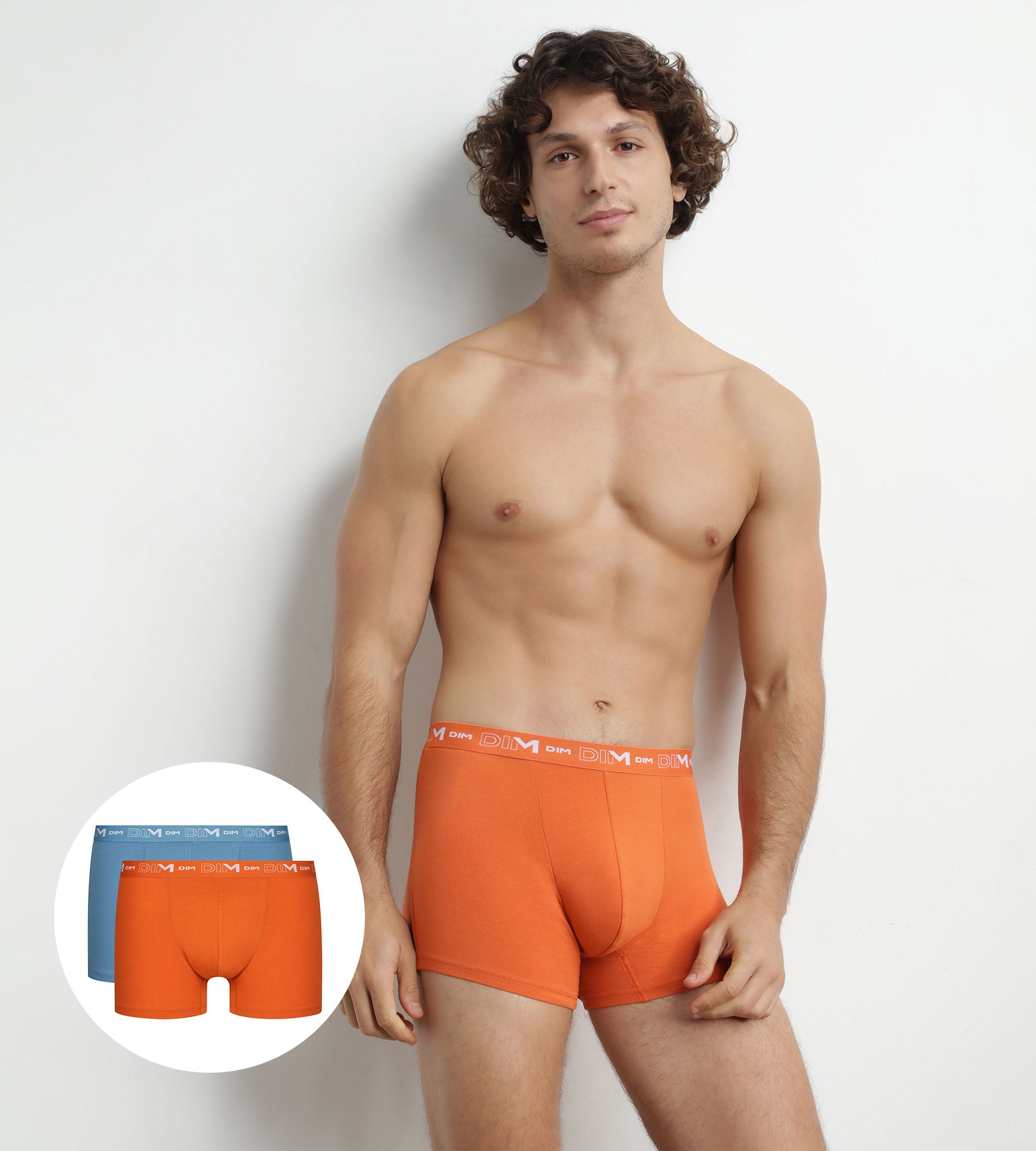 DIM Pacco da 2 boxer uomo blu arancio con grafica in vita Dim Coton Stretch