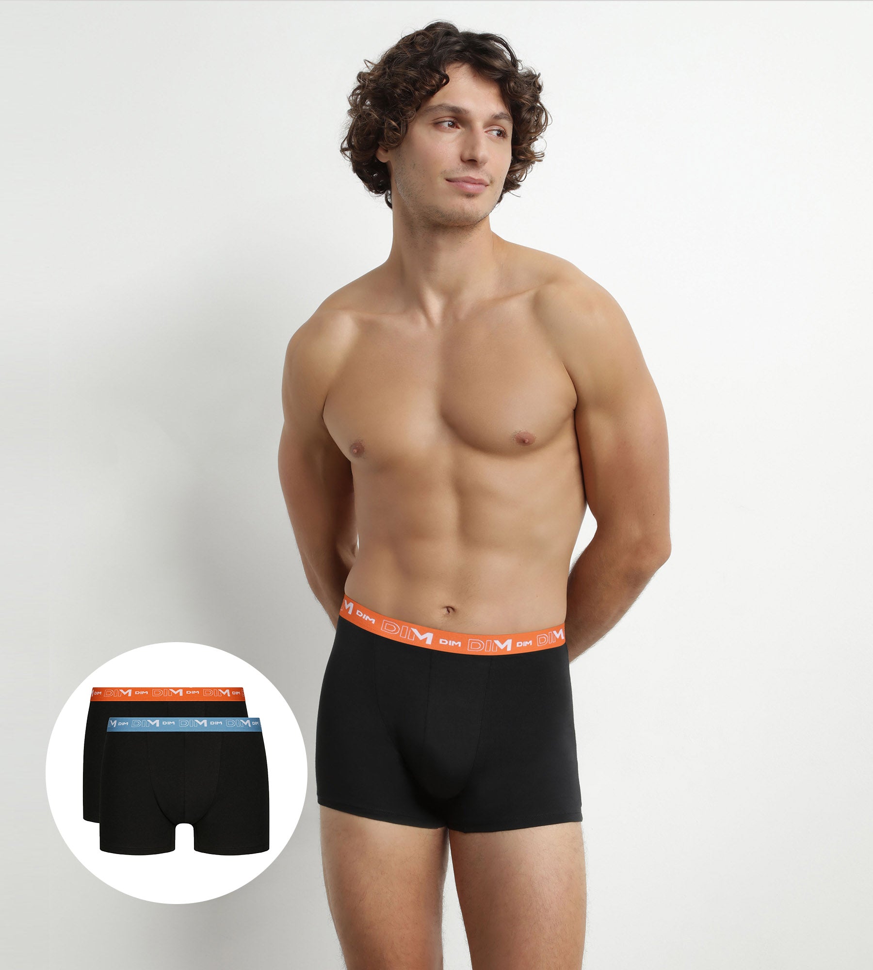 DIM Pacco da 2 boxer uomo neri con fascia in vita blu e arancione Dim Cotone Stretch