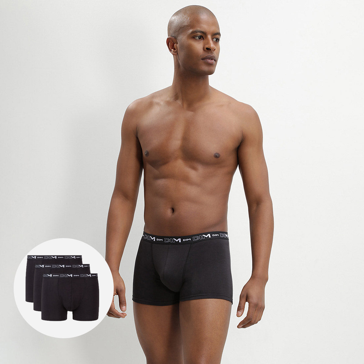 DIM Pacco da 3 boxer da uomo in cotone elasticizzato nero