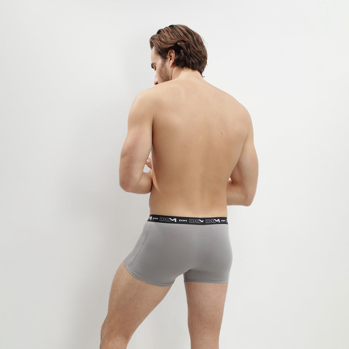 DIM Pacco da 3 boxer da Uomo in cotone elasticizzato nero, grigio e bianco