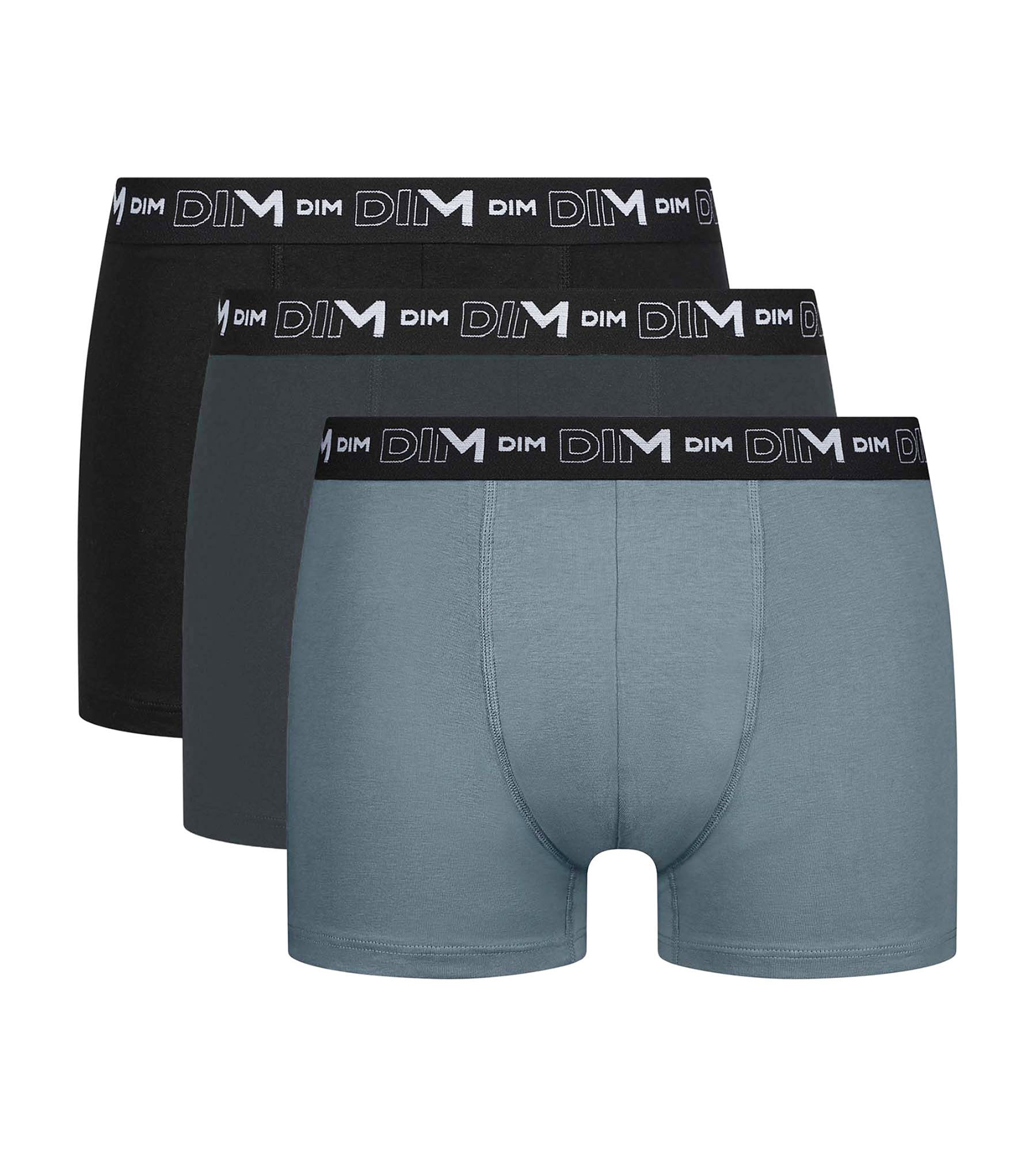 DIM Pacco da 3 boxer Uomo Nero Grigio con vita a contrasto Dim Coton Stretch