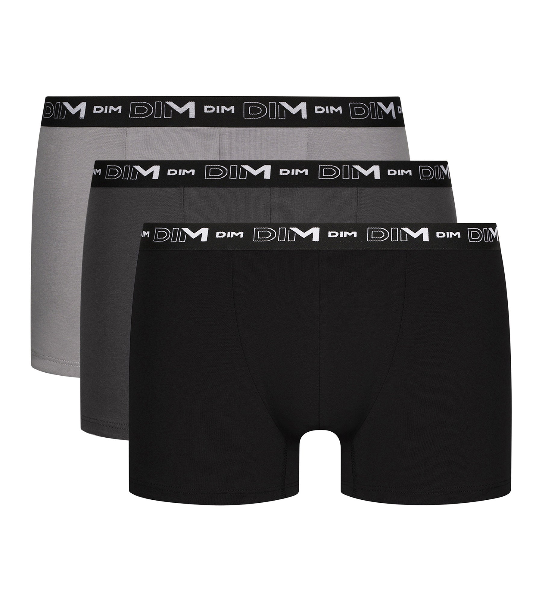 DIM Pacco da 3 boxer Uomo Nero Grigio Cotone Dim Coton Stretch