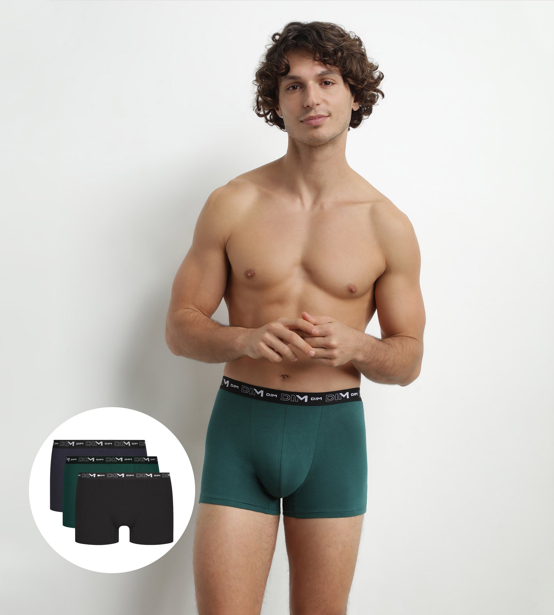 DIM Boxer Uomo Verde Cotone Pacco da 3 Boxer Blu Dim Cotone Stretch