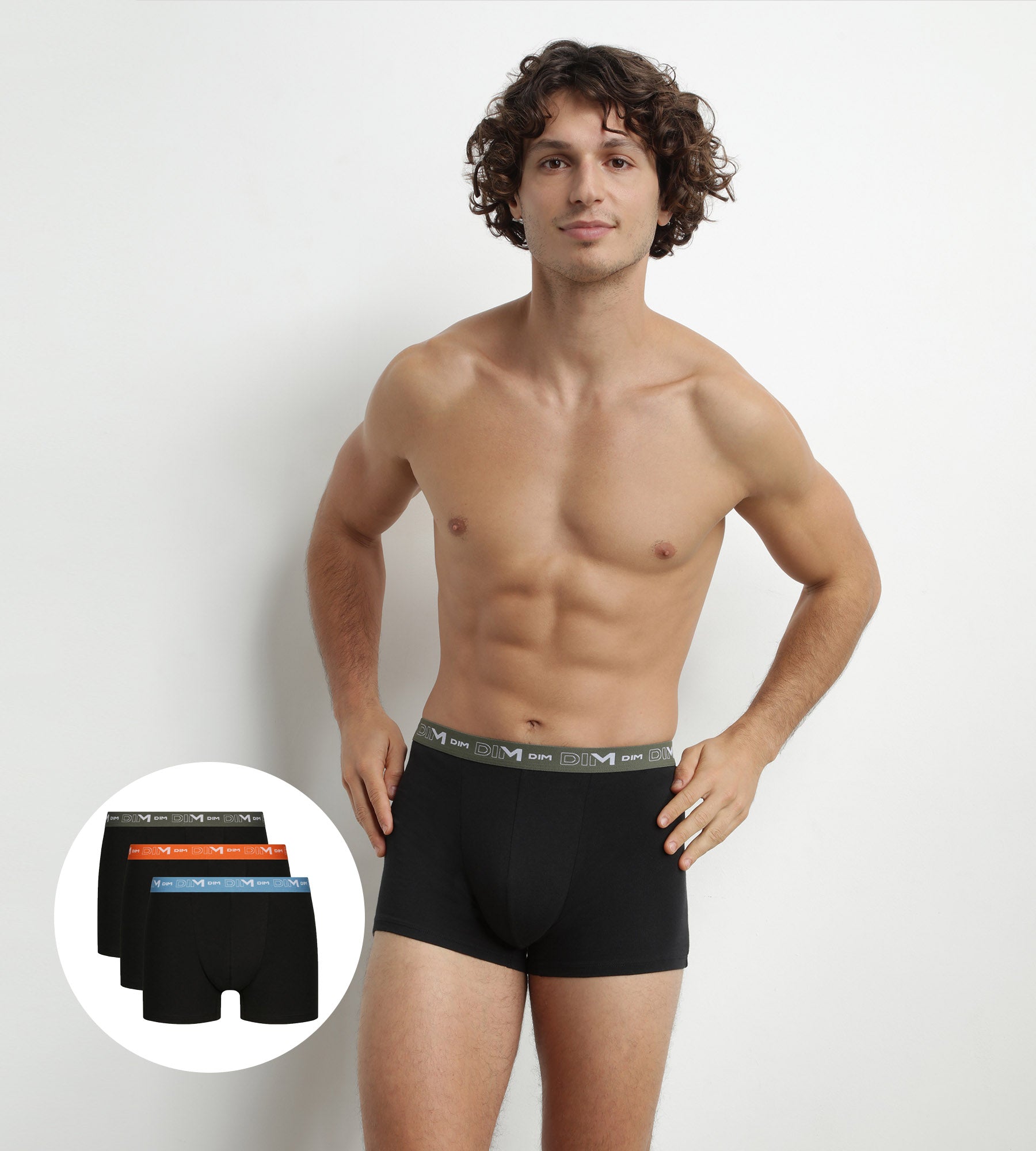 DIM Boxer Uomo Blu Arancione in Cotone Pacco da 3 Dim Cotone Stretch