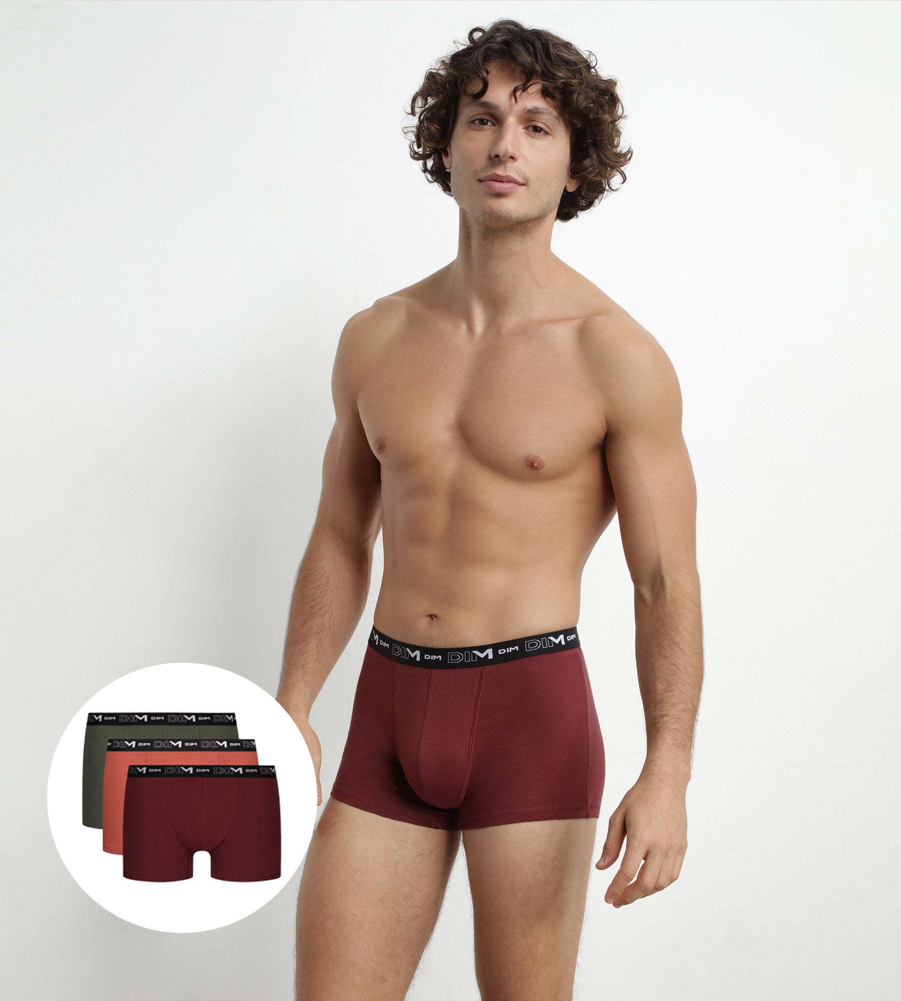 DIM Boxer Uomo Rosso Verde Cotone Pacco da 3 Dim Cotone Stretch
