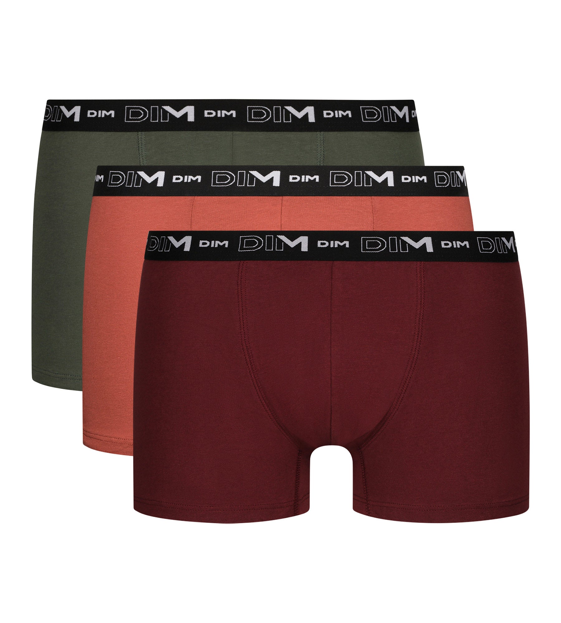 DIM Boxer Uomo Rosso Verde Cotone Pacco da 3 Dim Cotone Stretch