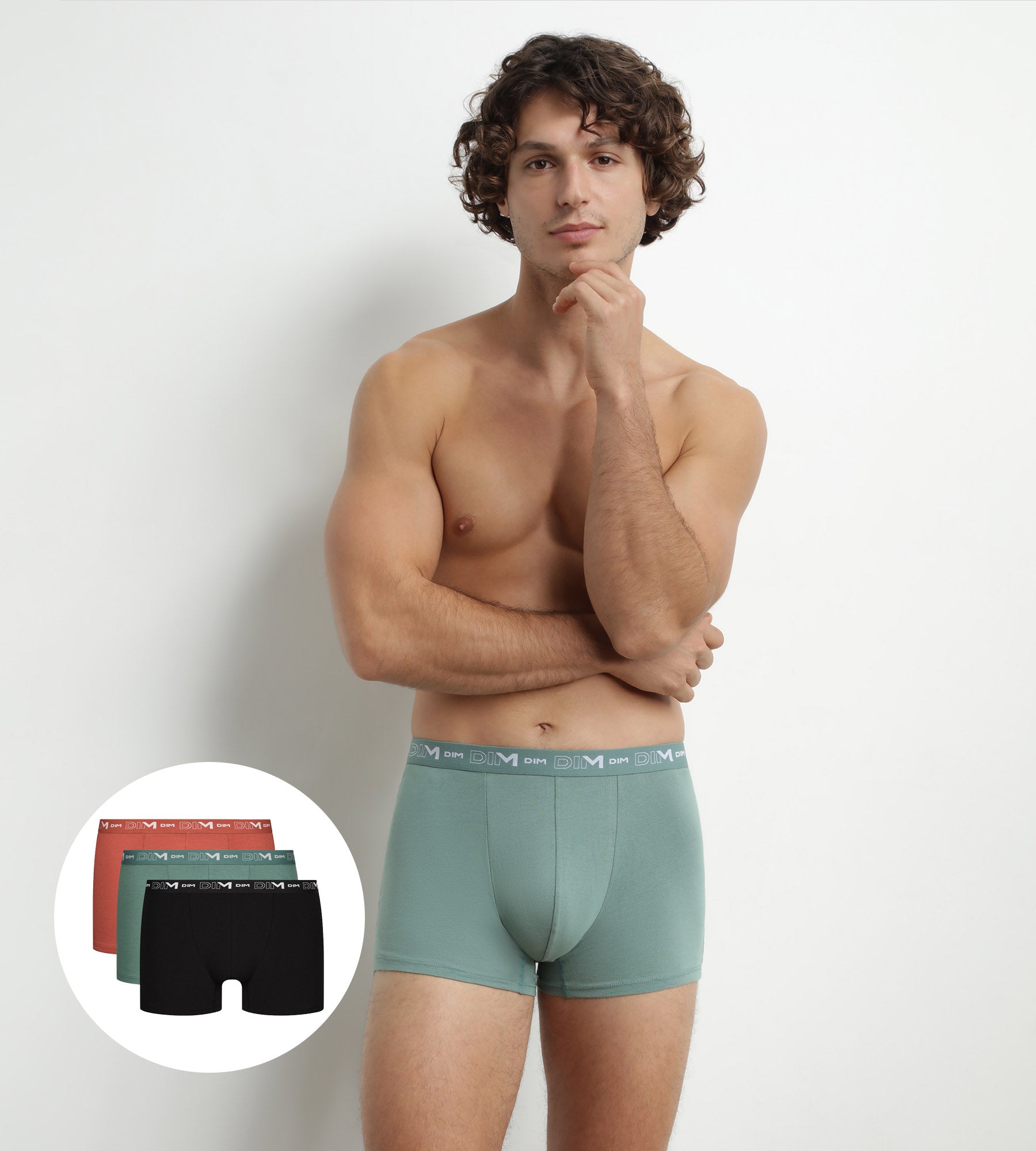 DIM Boxer Uomo Nero Cotone Pacco da 3 Dim Cotone Stretch Verde