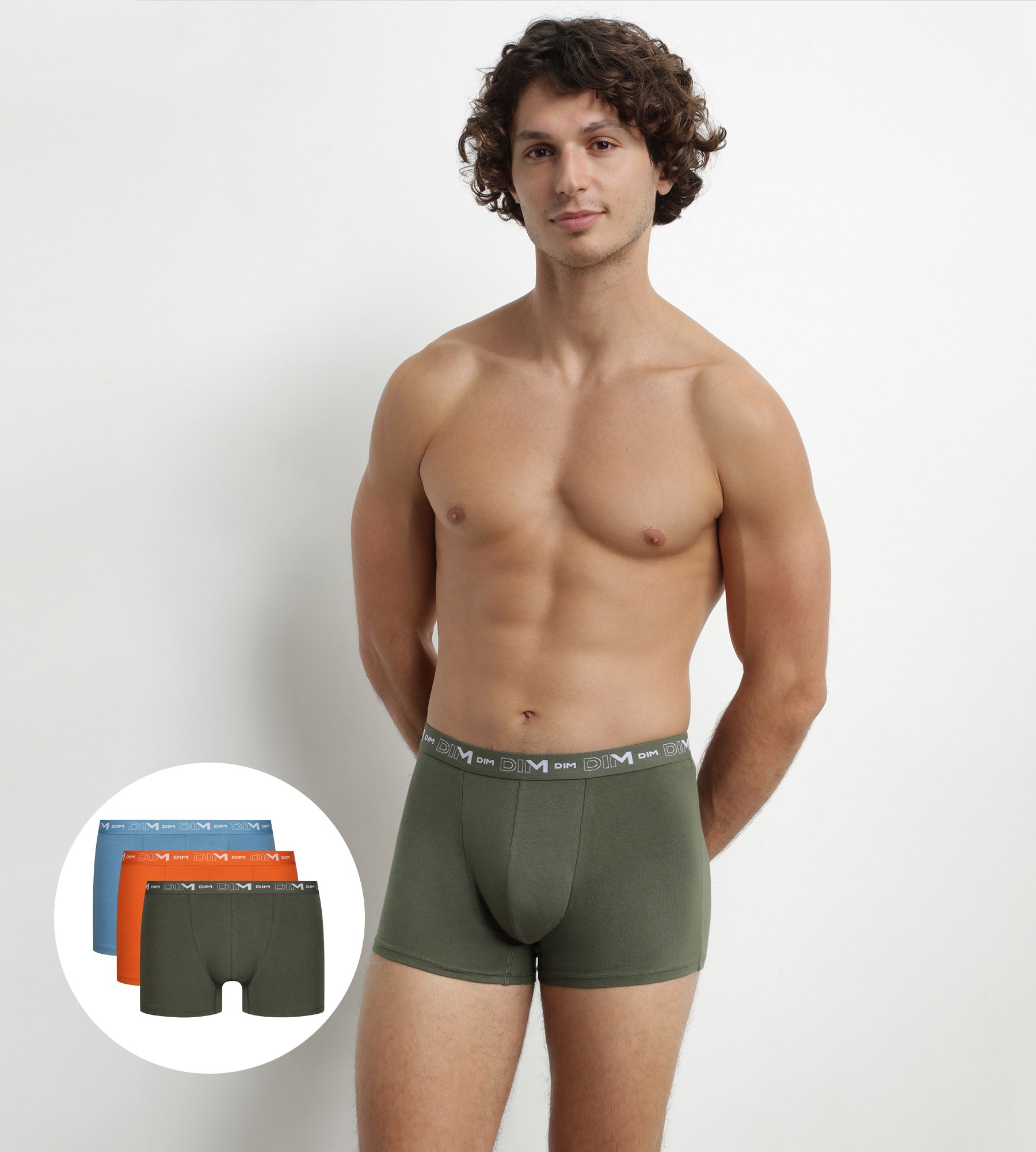 DIM Boxer Uomo Arancione in Cotone Pacco da 3 Cotone Verde Dim Stretch