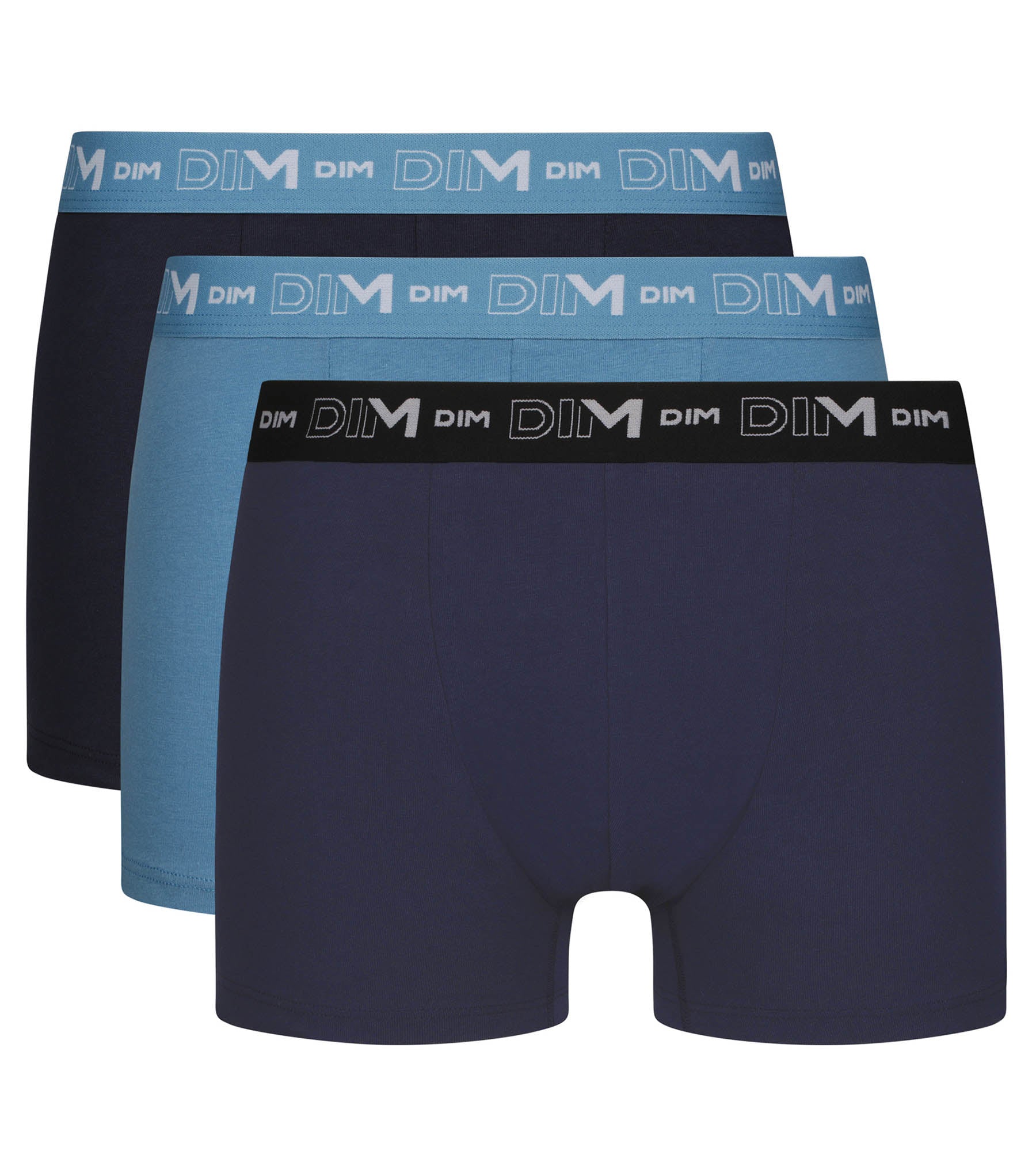 DIM Pacco da 3 boxer da uomo in cotone elasticizzato Blu Riviera Denim Nero Dim