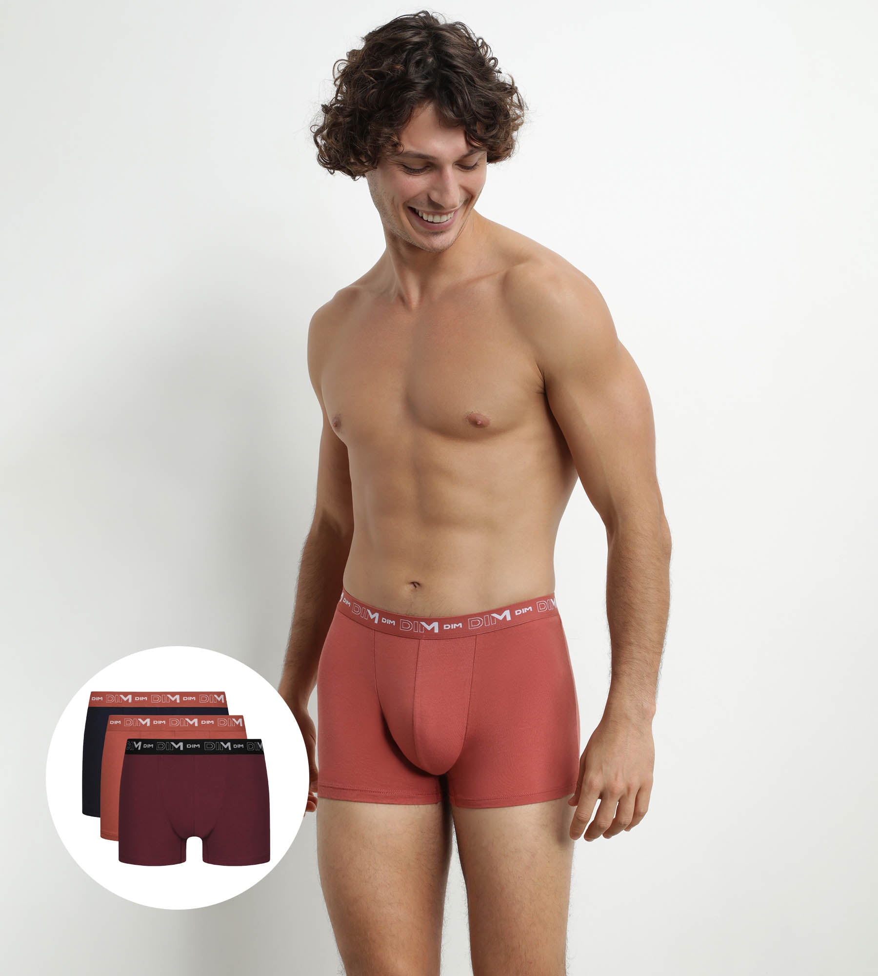 DIM Pacco da 3 boxer Uomo Nero Terracotta Heather Dim Cotone Stretch