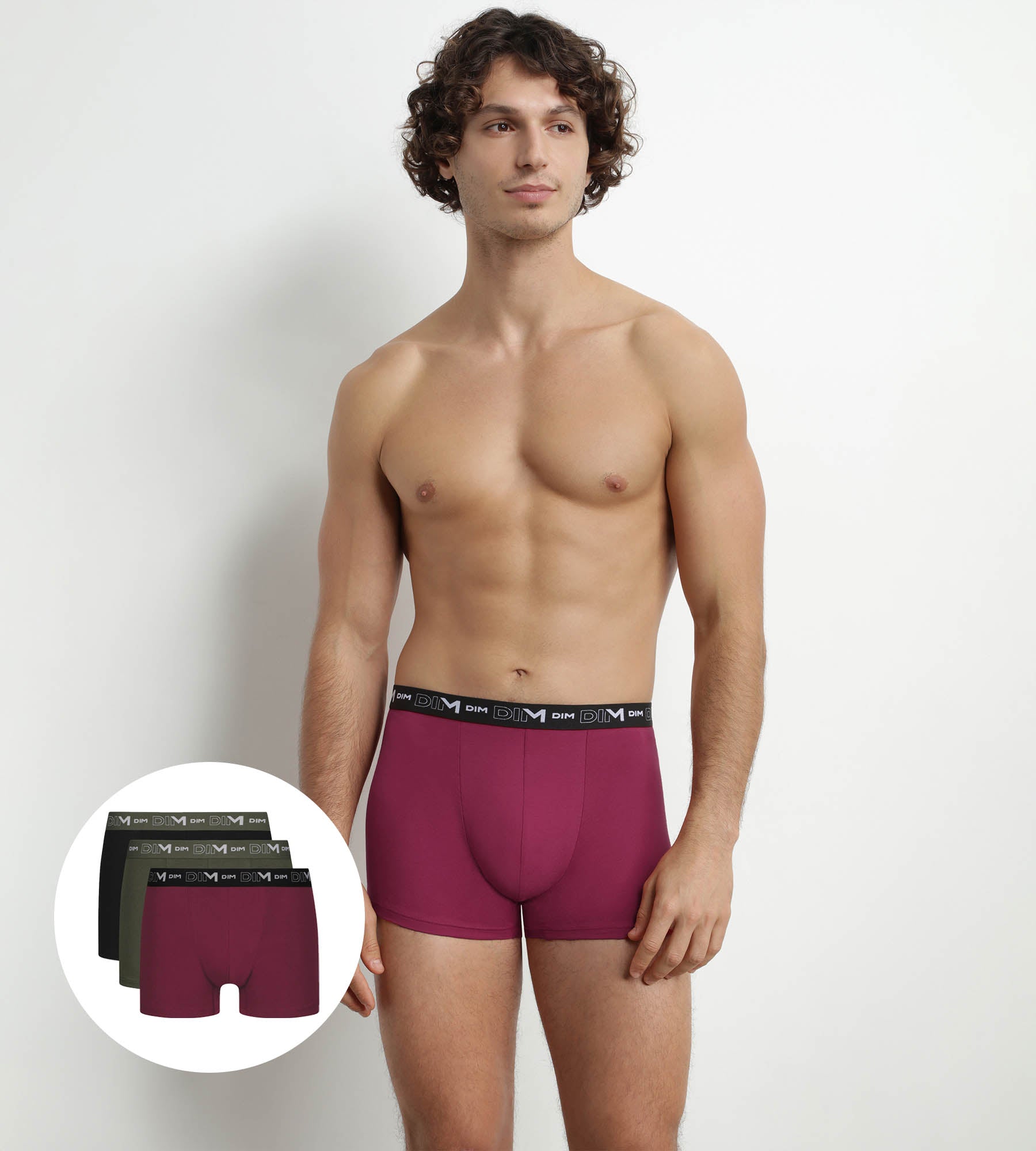 DIM Uomo Nero Khaki Rosso Pacco da 3 Boxer Dim Cotone Stretch