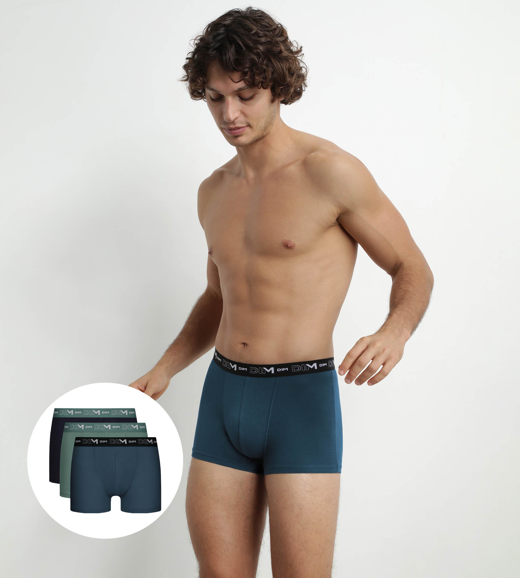 DIM Pacco da 3 boxer Uomo Nero Verde Blu Dim Cotone Stretch
