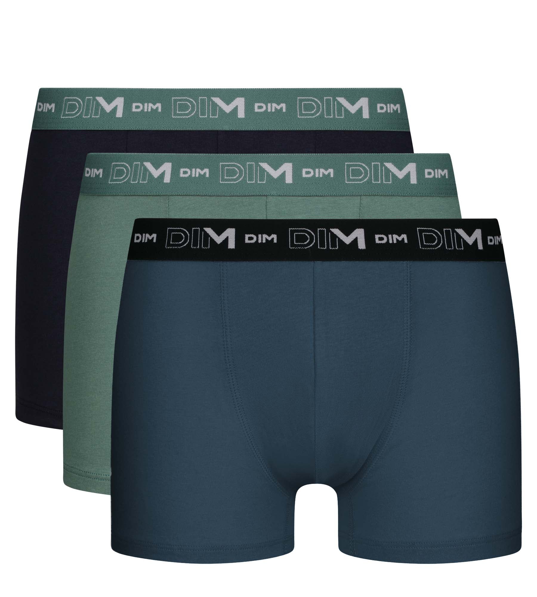 DIM Pacco da 3 boxer Uomo Nero Verde Blu Dim Cotone Stretch