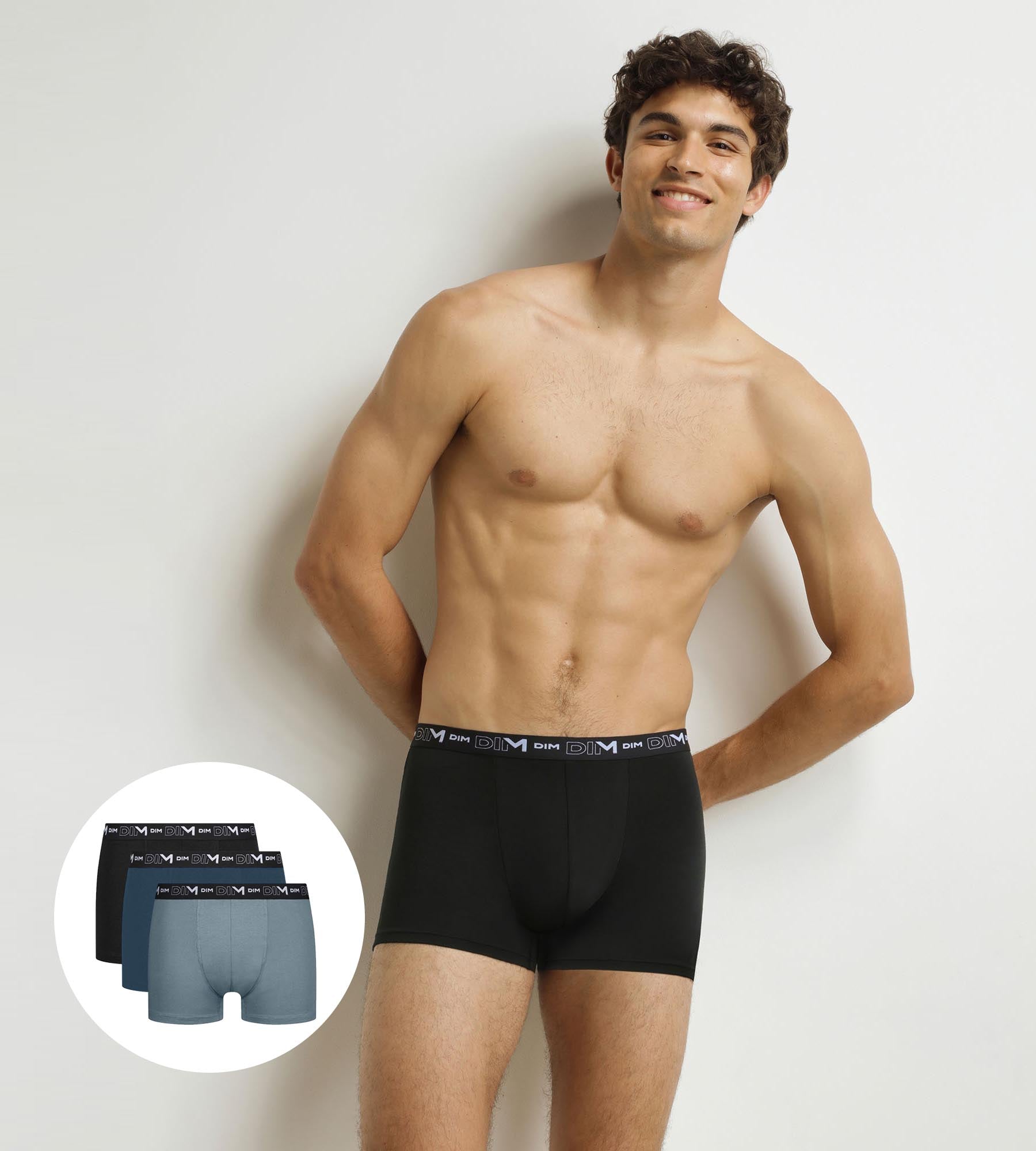 DIM Pack of 3 Men's Black Granite Green Stretch Cotton Boxer Briefs