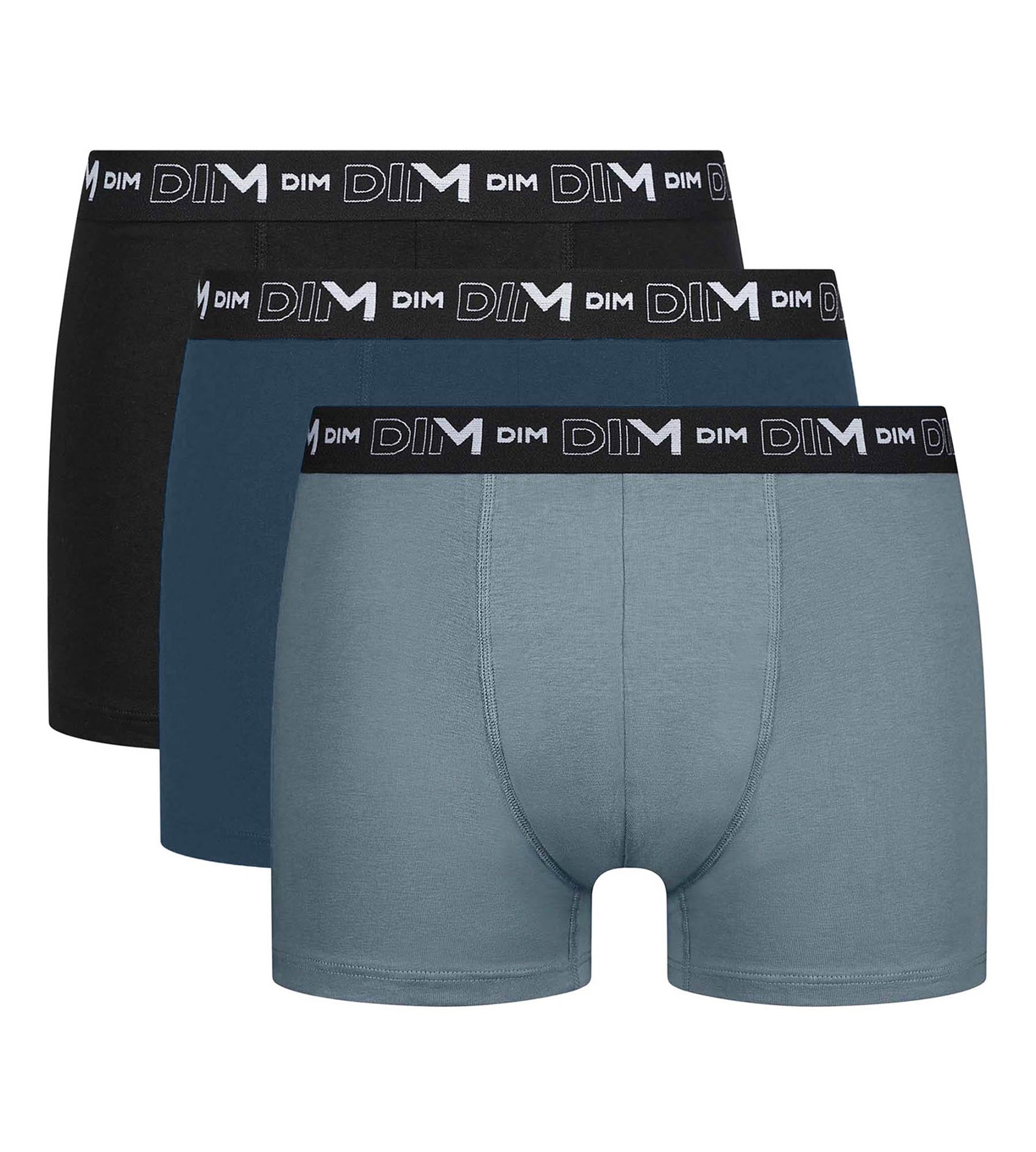 DIM Pack of 3 Men's Black Granite Green Stretch Cotton Boxer Briefs