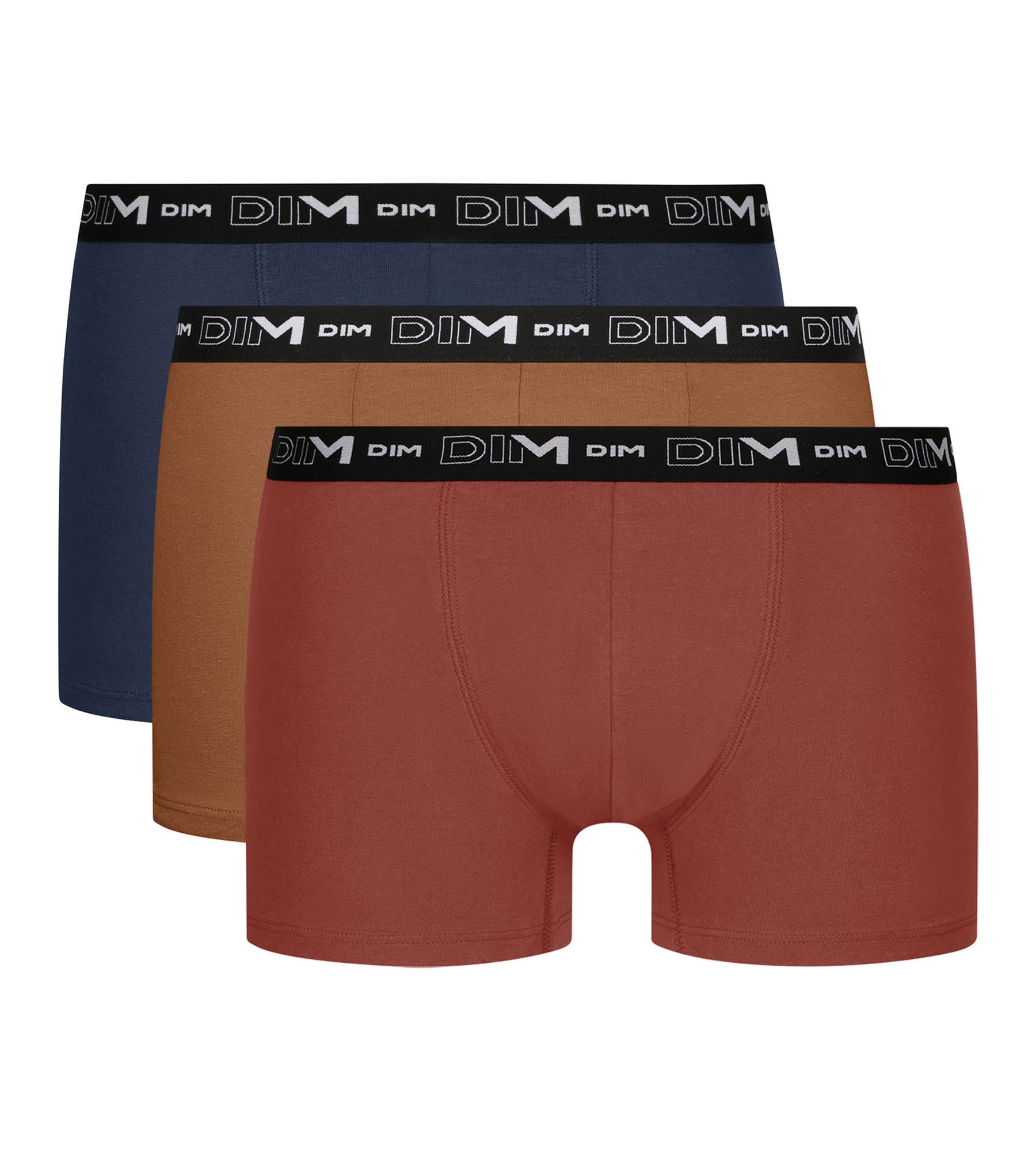 DIM Pacco da 3 boxer da uomo in cotone elasticizzato color corallo ocra/notturno