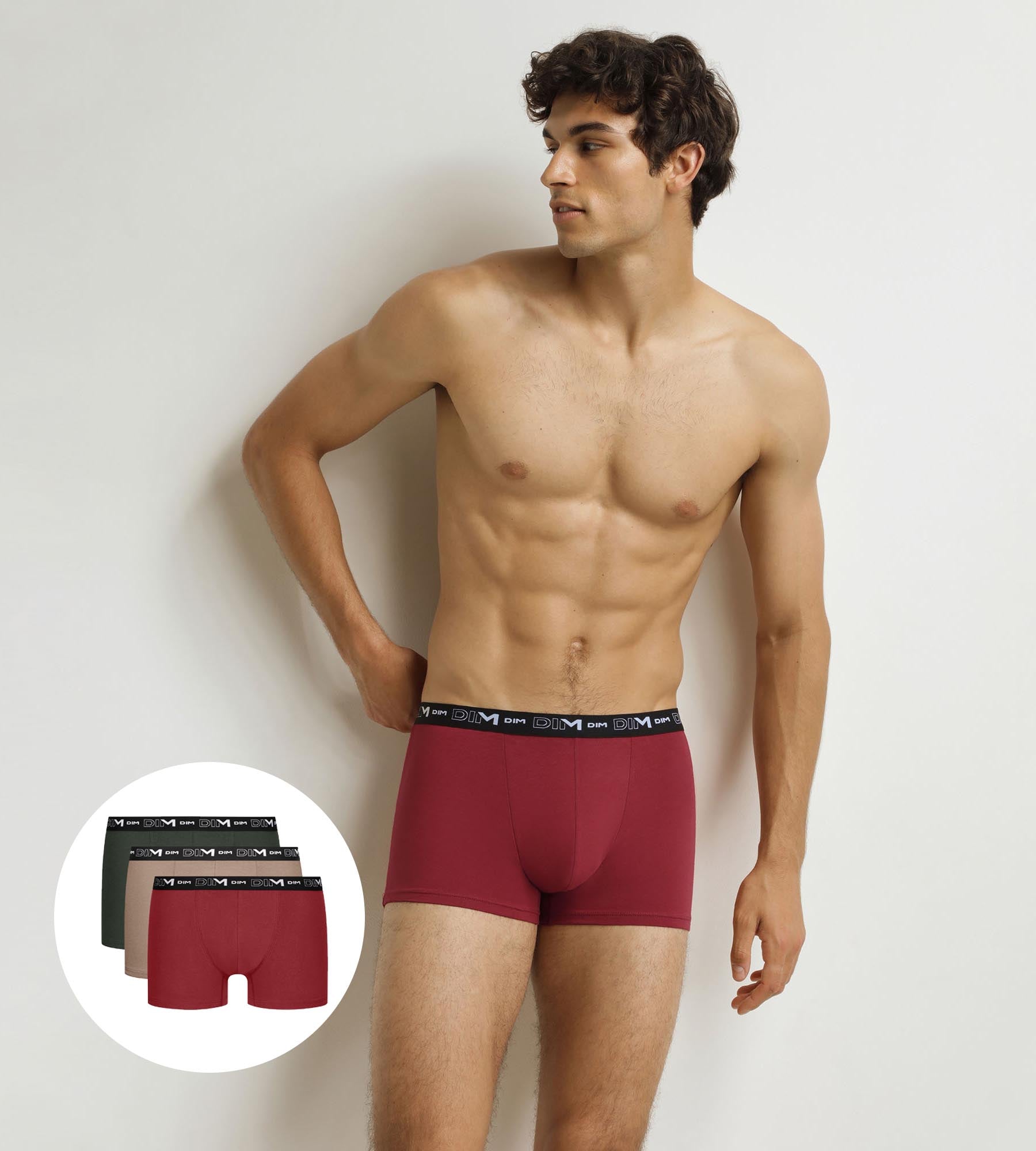 DIM Pacco da 3 boxer da uomo Verde Beige Rosso Cotone Stretch