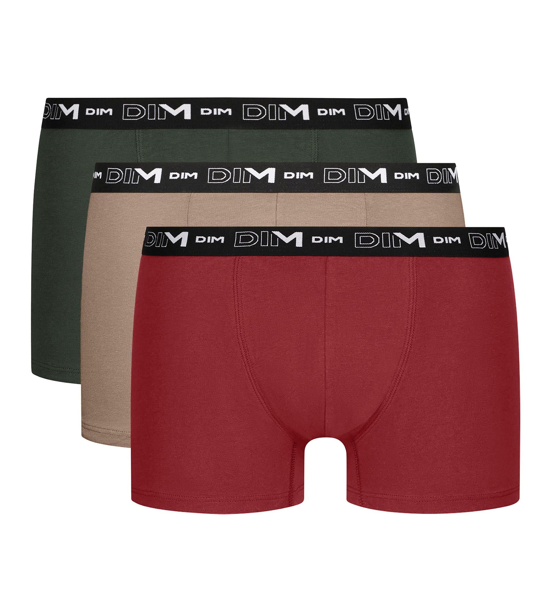 DIM Pacco da 3 boxer da uomo Verde Beige Rosso Cotone Stretch