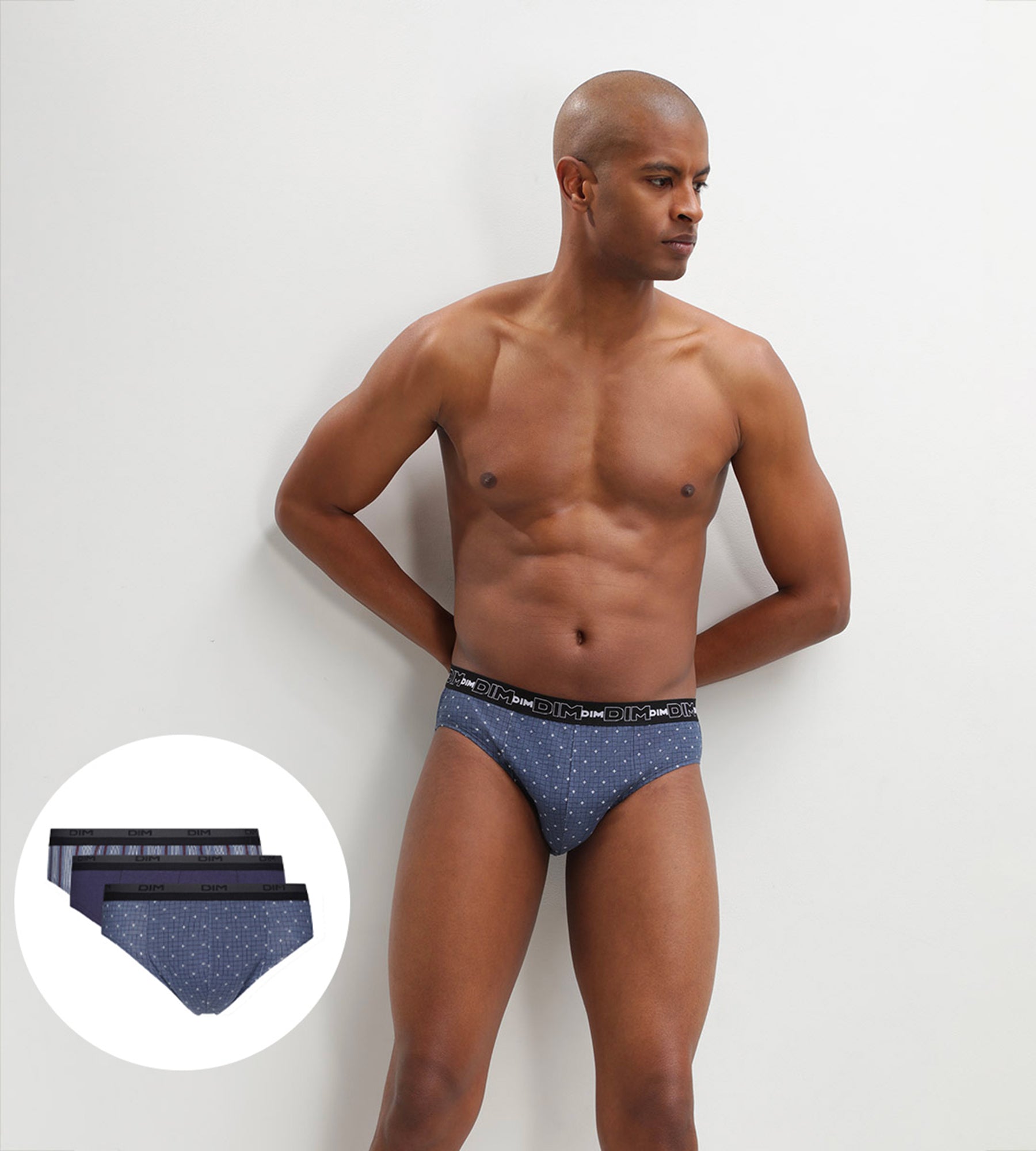 DIM Pacco da 3 slip da uomo in cotone blu con stampa incrociata Dim